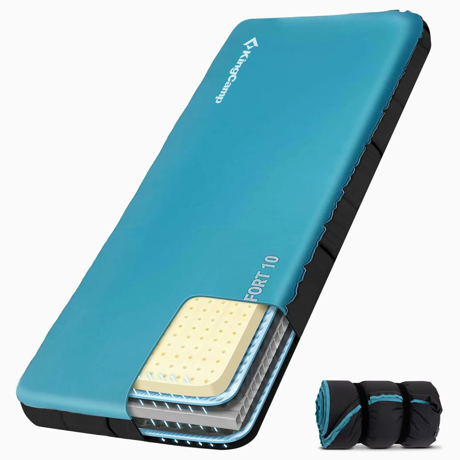 KingCamp colchoneta Inflable de Camping colchoneta Espuma Memoria Individual 10 cm Espesor colchoneta Inflable colchoneta de Camping Suave 50D TPU elástico Impermeable para Senderismo mochilero