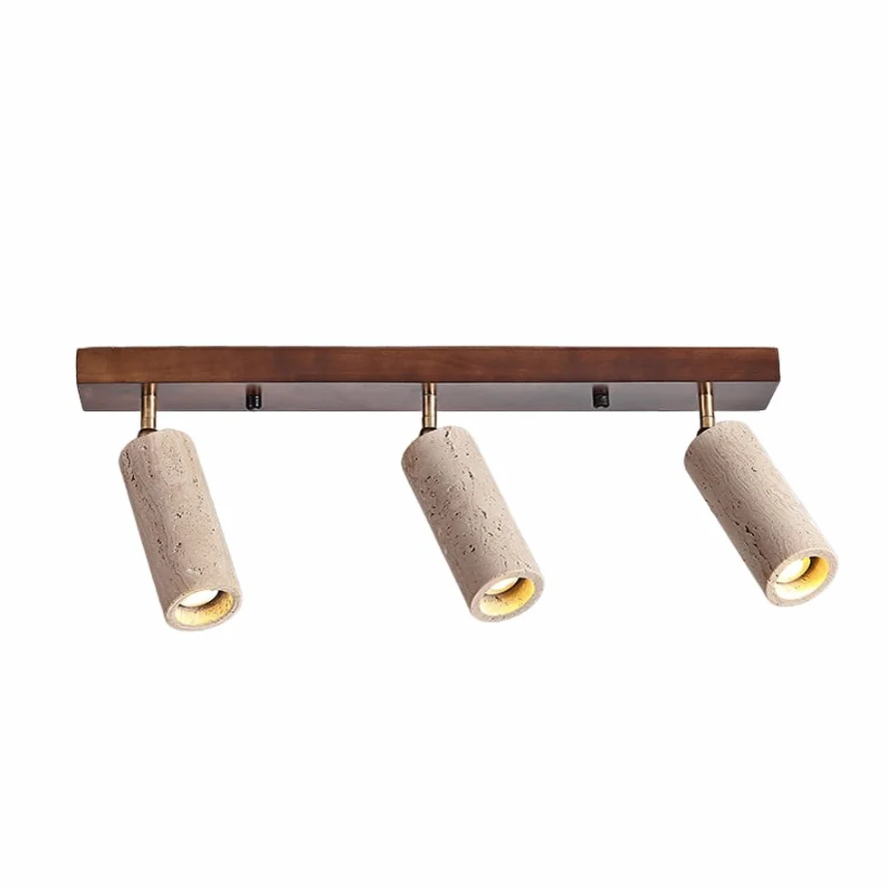 Lámpara de techo ajustable 3 luces Wabi Sabi travertino amarillo color Nogal
