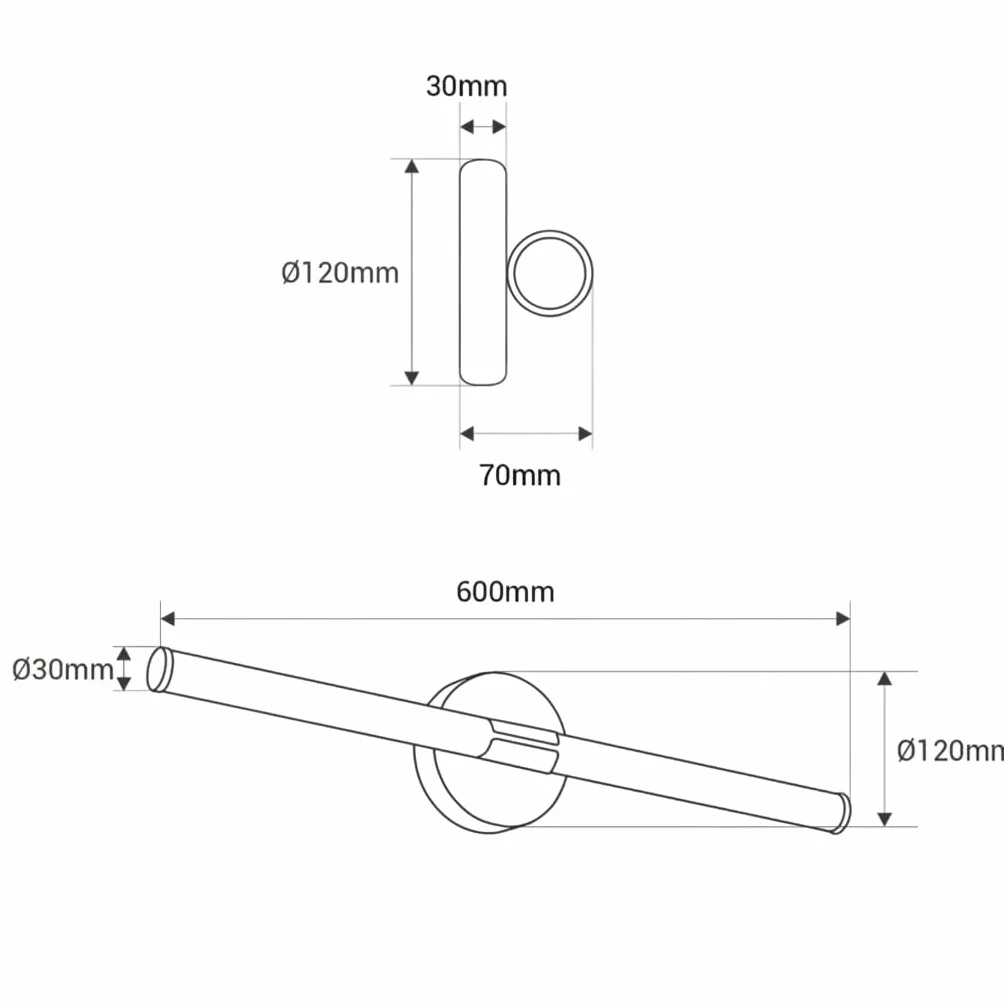 Aplique LED BARCELONA Tubular 60cm 8W 720lm Cromo IP44 4000K Baño