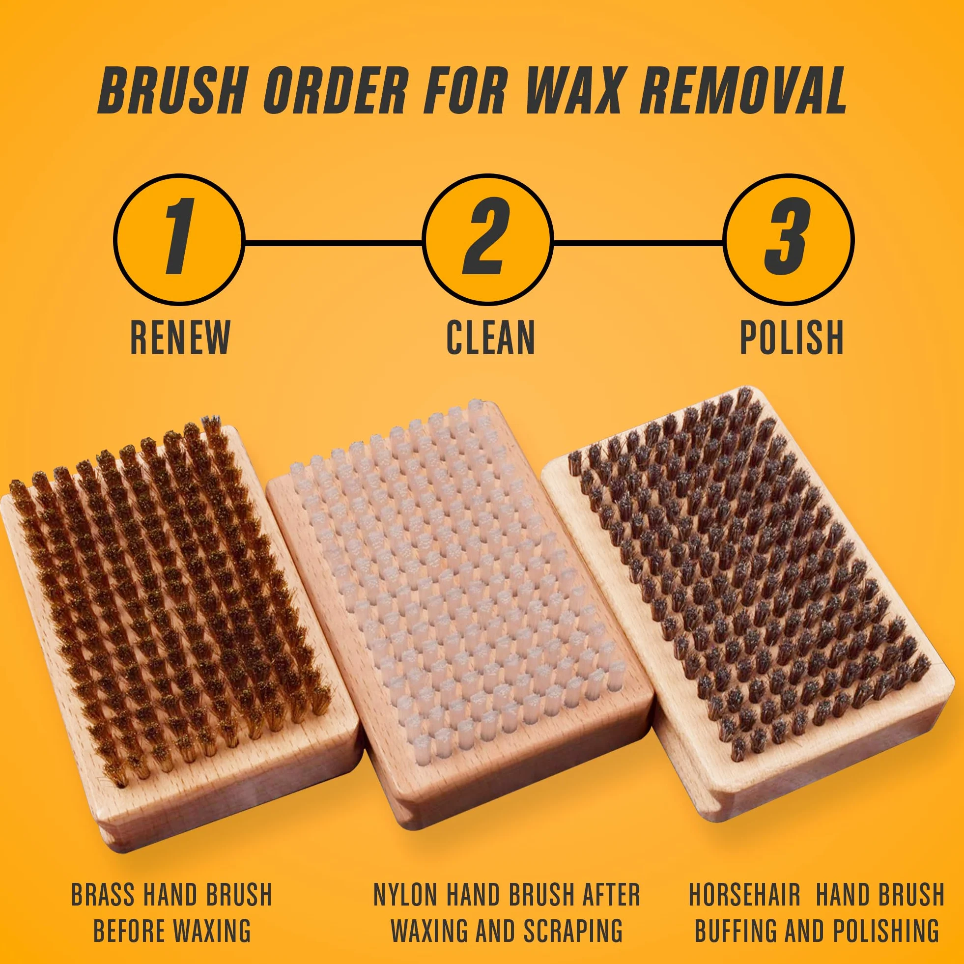 RaceWax Pro Ski Wax ZL-6336 - Kit de Cepillo de Mano (Nailon, Crin de Caballo, latón)