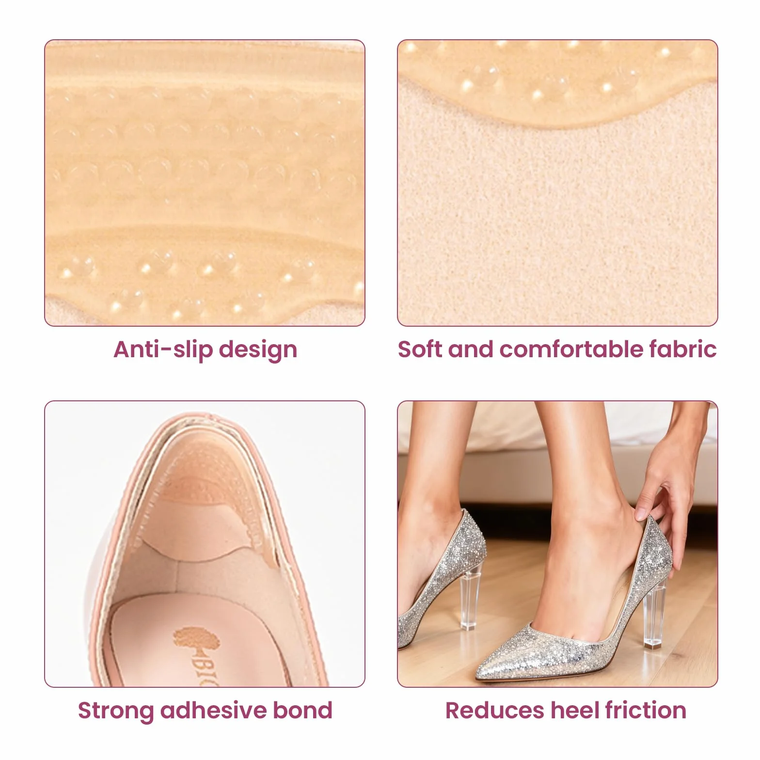 Welnove Taloneras para zapatos 3 pares protector talón almohadillas antideslizantes Beige