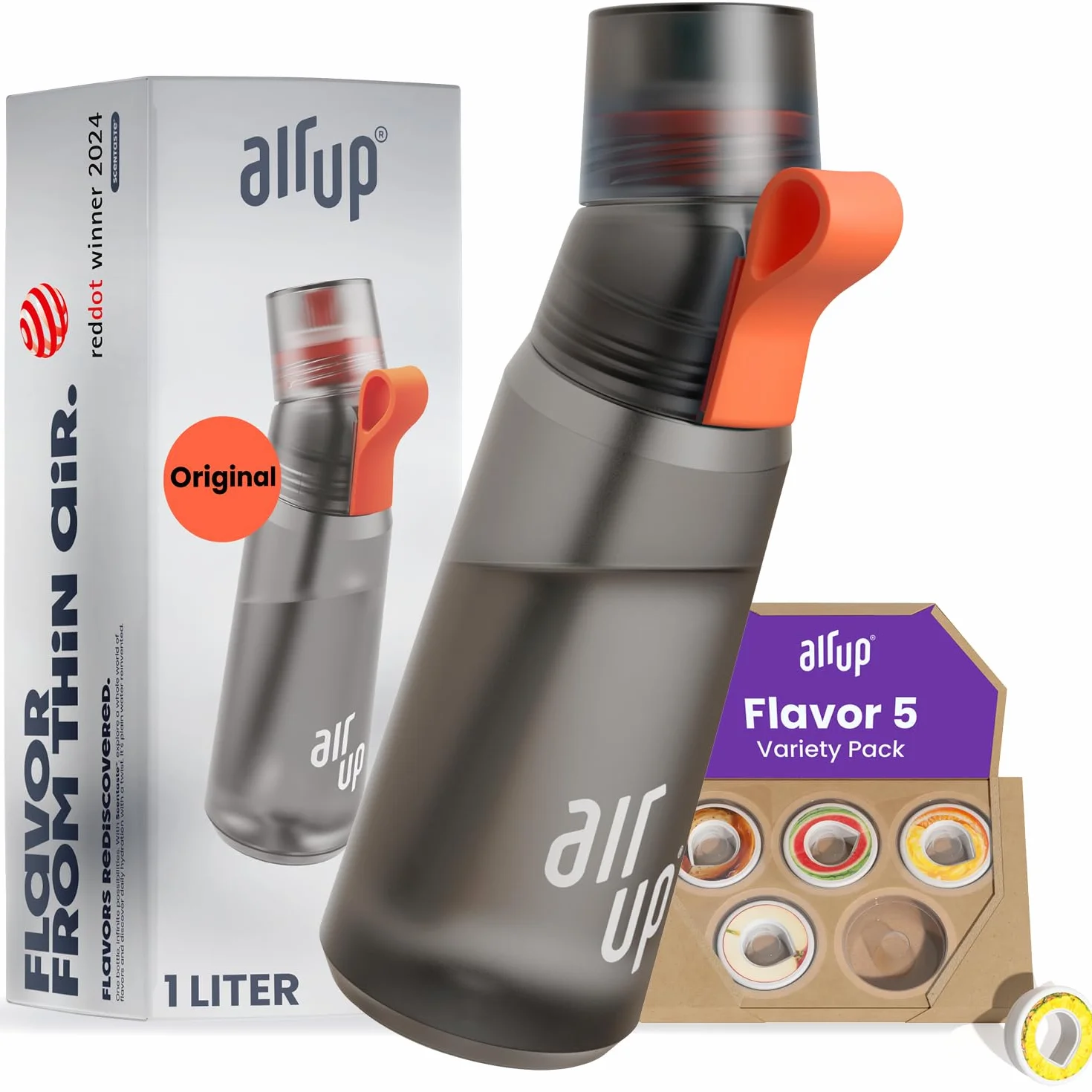 air up® Botella Gen2 Starter Set original, 1 L, gris, sin azúcar, a prueba de fugas, apta para lavavajillas