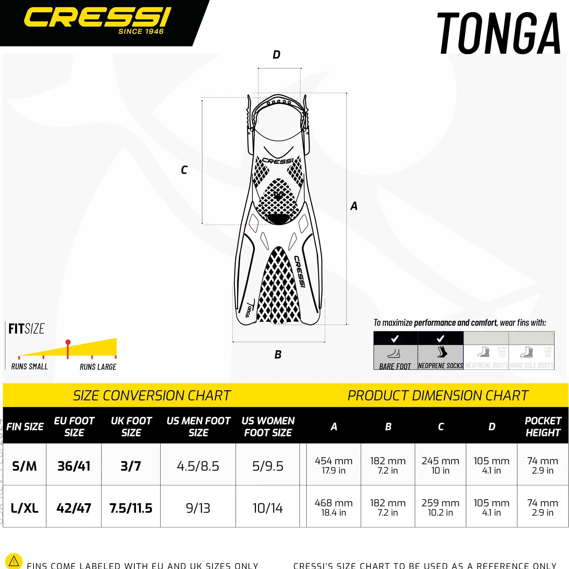CRESSI Baron+Tonga Combo - Set Máscara Integral Baron, Visión Amplia, Sistema Antivaho, Respiración Fácil+Aletas Tonga Ajustable Ligeras