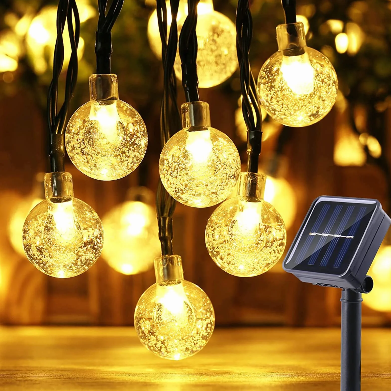 Moxled Guirnaldas Luces Exterior Solares 11M 60 LED Impermeable 8 Modos Cadena de Luces Solar para Jardín Patio Blanco Cálido