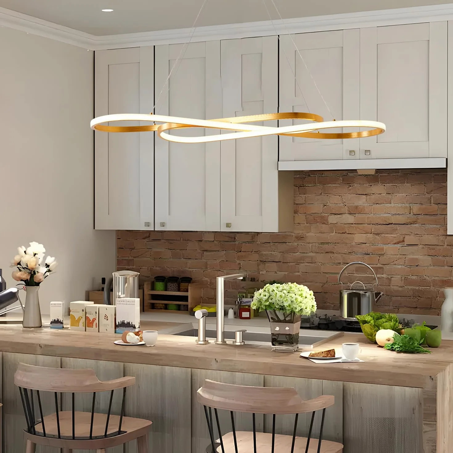 Lámpara de Araña LED Dorada 100 cm Altura Ajustable para Isla de Cocina
