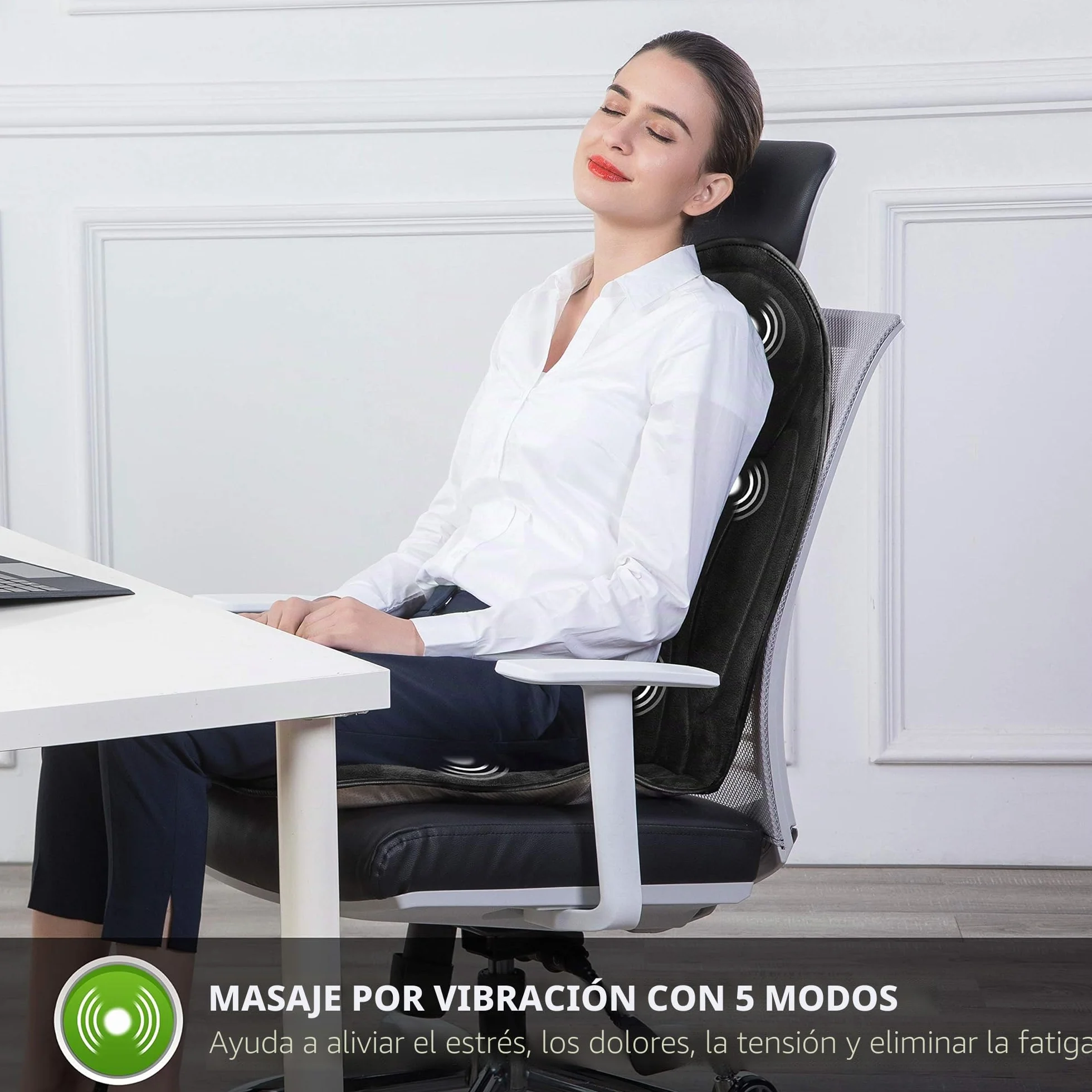 Snailax Masajeador de Asiento con Memoria de Forma y Calor, Cojín de Masaje con 5 Modos para Oficina