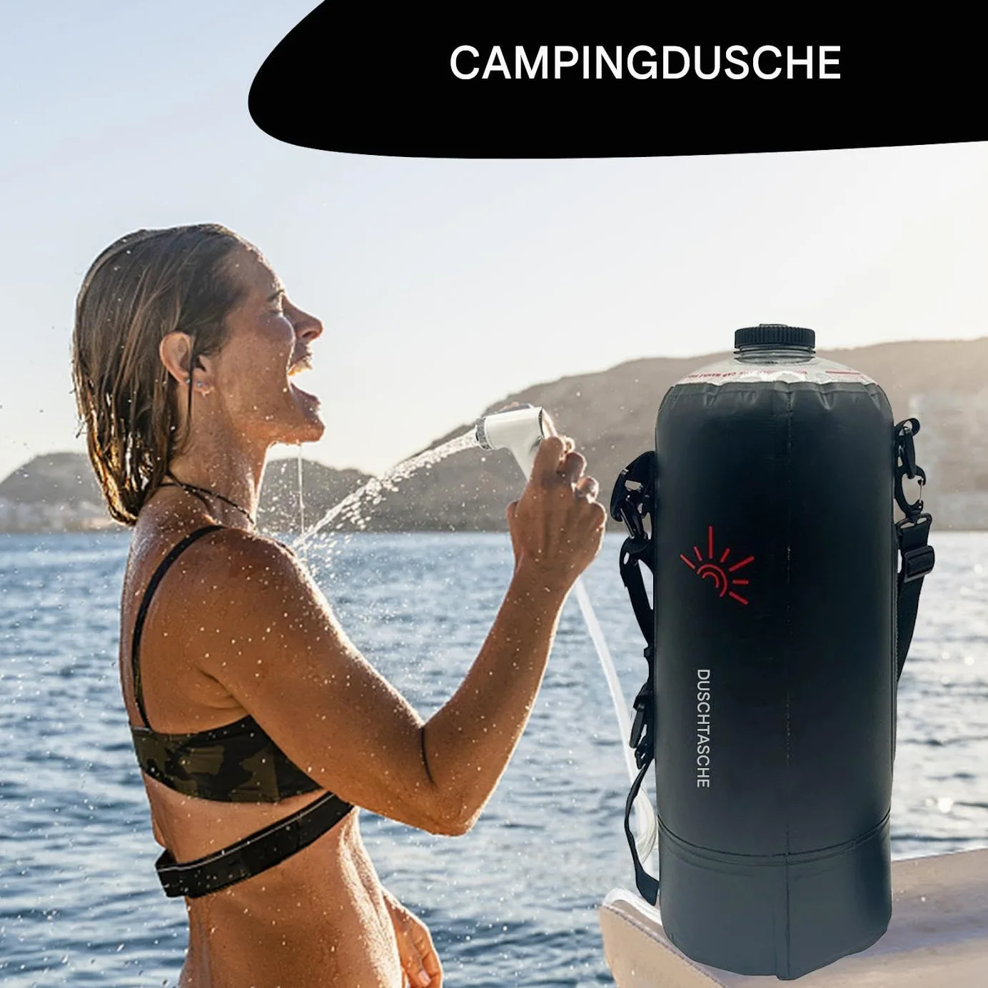 Ducha de Camping Portátil Manguera Desmontable, Alcachofa Intercambiable, | Duchas Solares Portátiles Para Acampar Equipo Senderismo, Playa, Natación, Accesorios Viaje, Aire Li