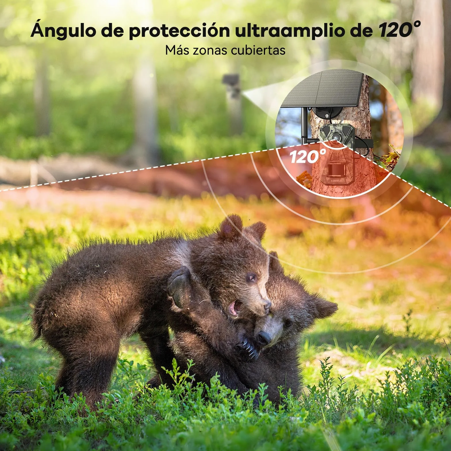 DEATTI Camara Fototrampeo Solar 4G LTE Camara Caza, Tarjeta SIM Camara de Caza Nocturna 940nm Invisibles IR Leds IP66 Impermeable, con Batería Incorporada de 7800mAh（Sin Tarjeta SD）