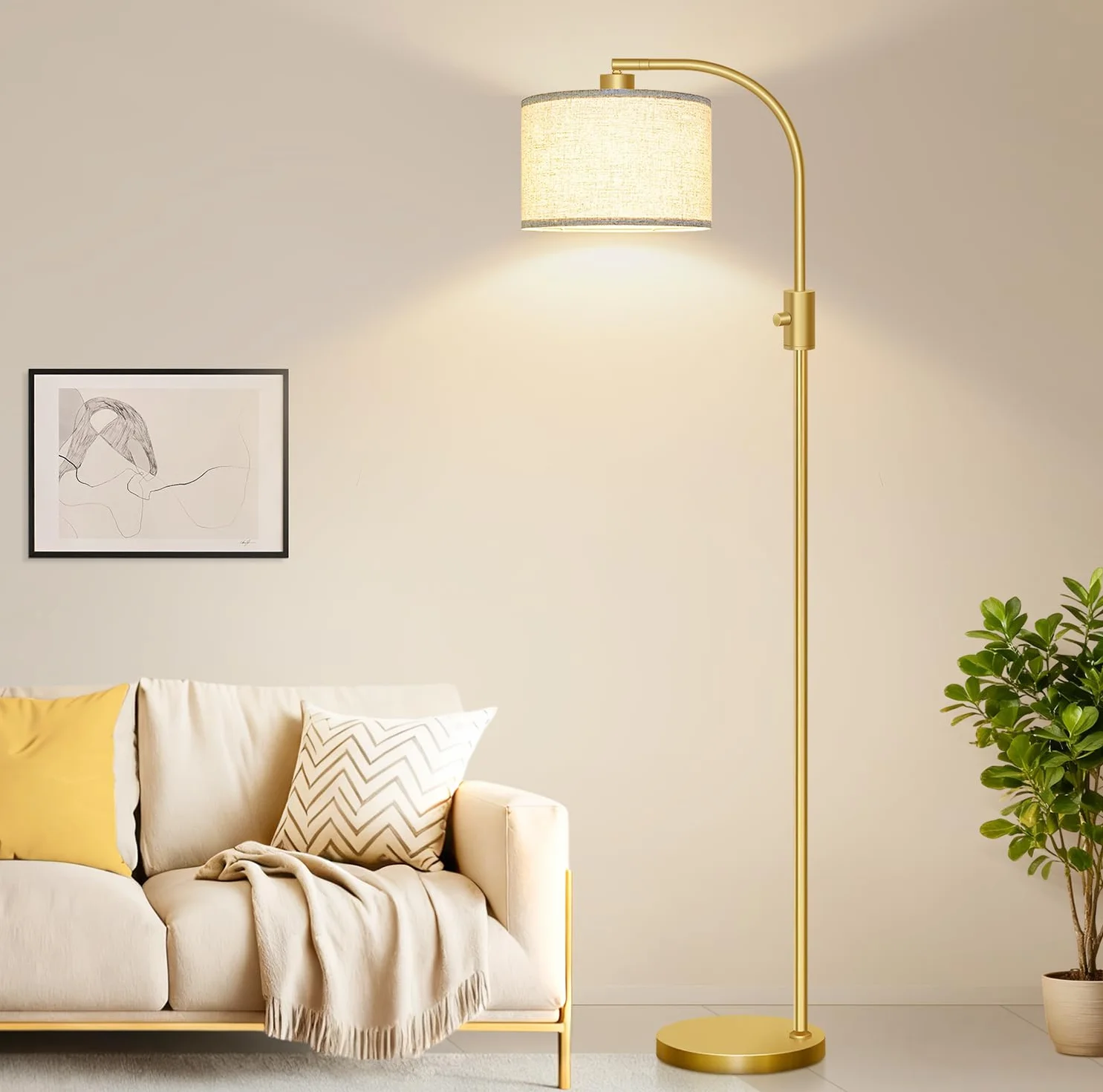 Nintiue Lámpara de pie regulable 1200 lúmenes LED 165cm arco con pantalla ajustable