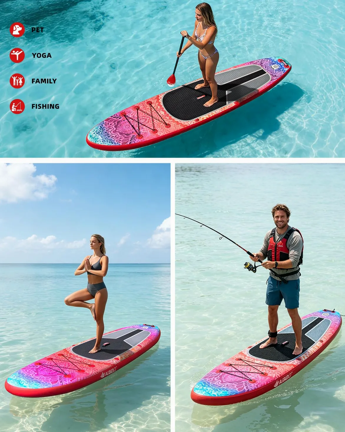 Tabla de Yoga de 10.6 pies con Accesorios de Sup, Incluye Alfombrilla Antideslizante, Bolsa Impermeable para teléfono, Bomba de Doble acción, Paleta de Aluminio Ajustable