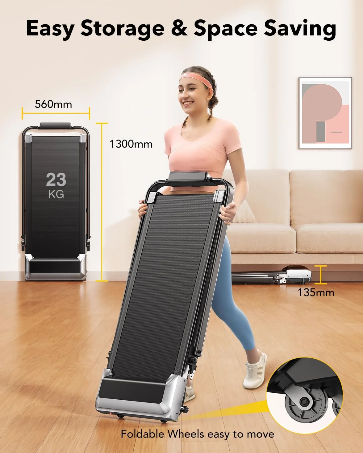 Cinta de Correr Plegable 3 en 1, Almohadilla para Caminar con 7% de inclinación, caminadora eléctrica de 2,5 HP para el hogar Debajo del Escritorio, Control Remoto magnético, 12 km/h, 40 x 100 cm, 12