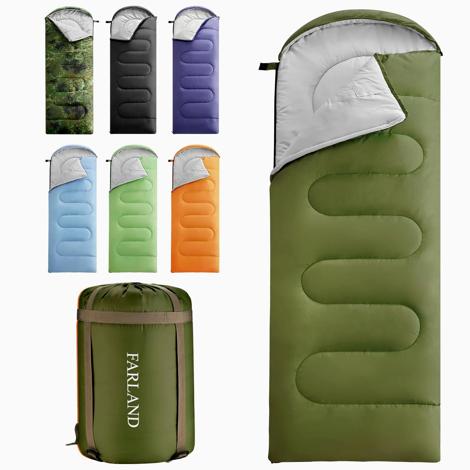 FARLAND - Sacos de Dormir 20 para Adultos, Adolescentes y niños, con Saco de compresión, portátil y Ligero, para Acampar de 3 a 4 Estaciones, Senderismo, Impermeable, mochilero y al Aire Libre