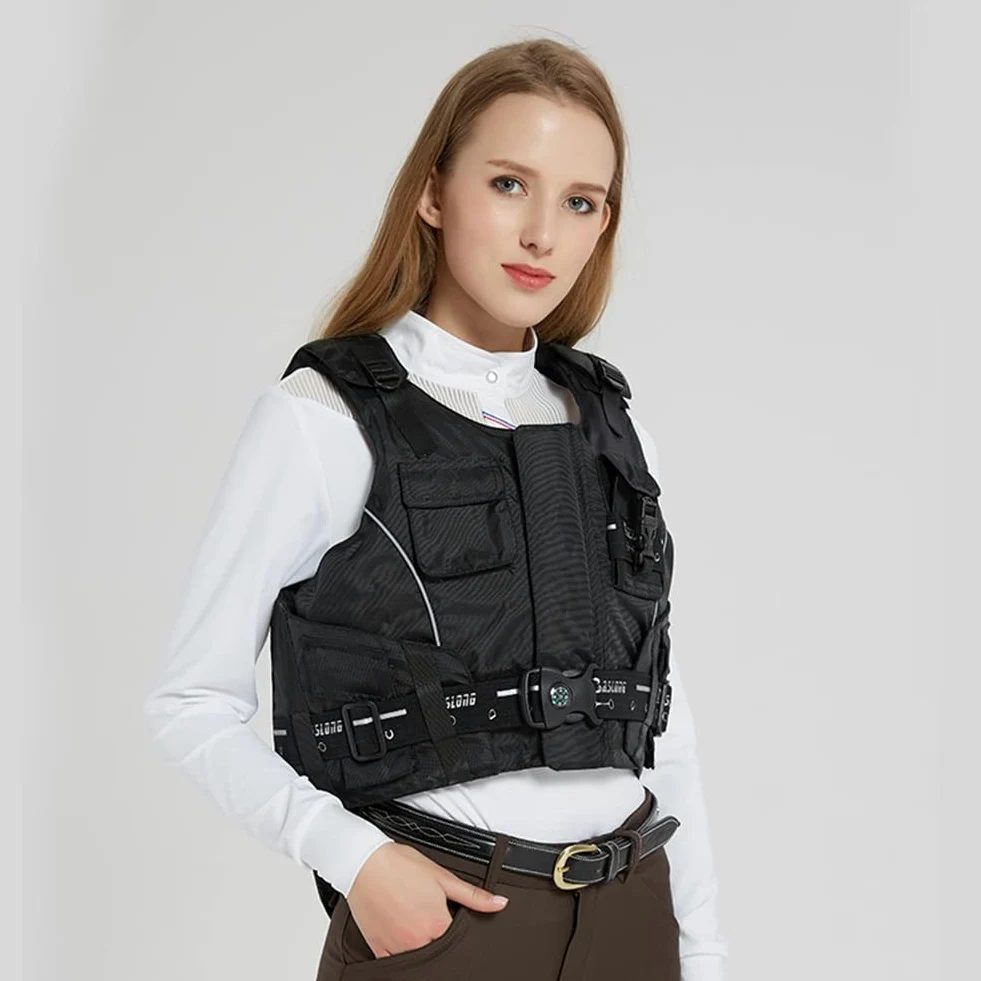 Chaleco de equitación profesional unisex, chaleco protector ecuestre de seguridad acolchado para montar a caballo, protector corporal para niños, protección para caballos para niños y adultos (negro S