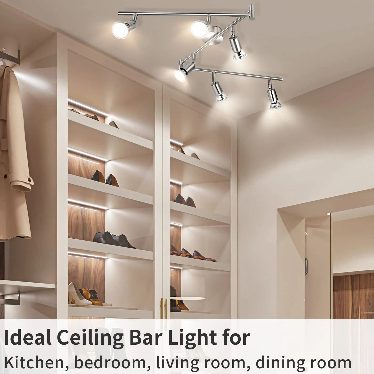 wowatt Lámpara de techo LED Plafón con Focos Giratorios 6x Spot GU10 5W 230V 2800K Blanco cálido 420lm IP20 Níquel Mate