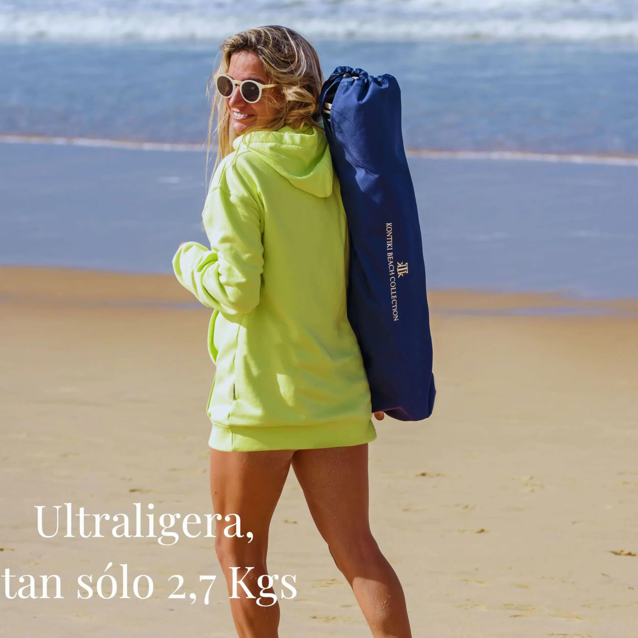 kTk KONTIKI Silla Playa Plegable Premium Ligera 2,9 kg con Bolsa | Diseño Elegante y Exclusivo | Silla Ligera para Jardín, Piscina y Exterior | Azul Marino | Confort y Estilo