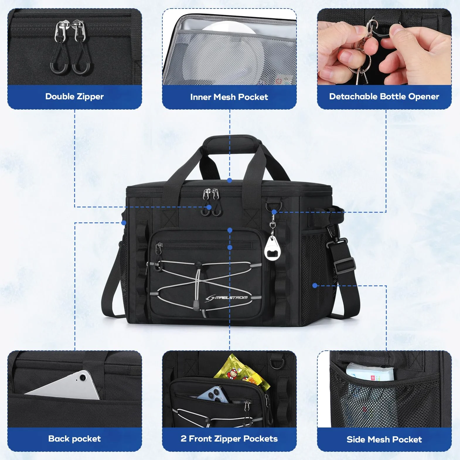 Maelstrom Bolsa térmica Suave, Enfriador de Lados Suaves, Enfriador de Playa Plegable para 30 latas, hielera, Enfriador Grande a Prueba de Fugas, Enfriador de Viaje portátil para Kayak, Compras de