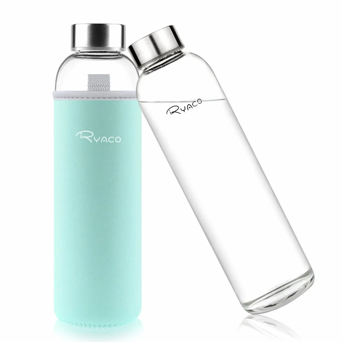 Ryaco Botella de Vidrio 550 ml/750 ml/1000 ml/1L, Botella de Vidrio de Borosilicato con Cubierta Protectora para Bebidas Frías y Calientes,sin BPA,con Cepillo de Esponja