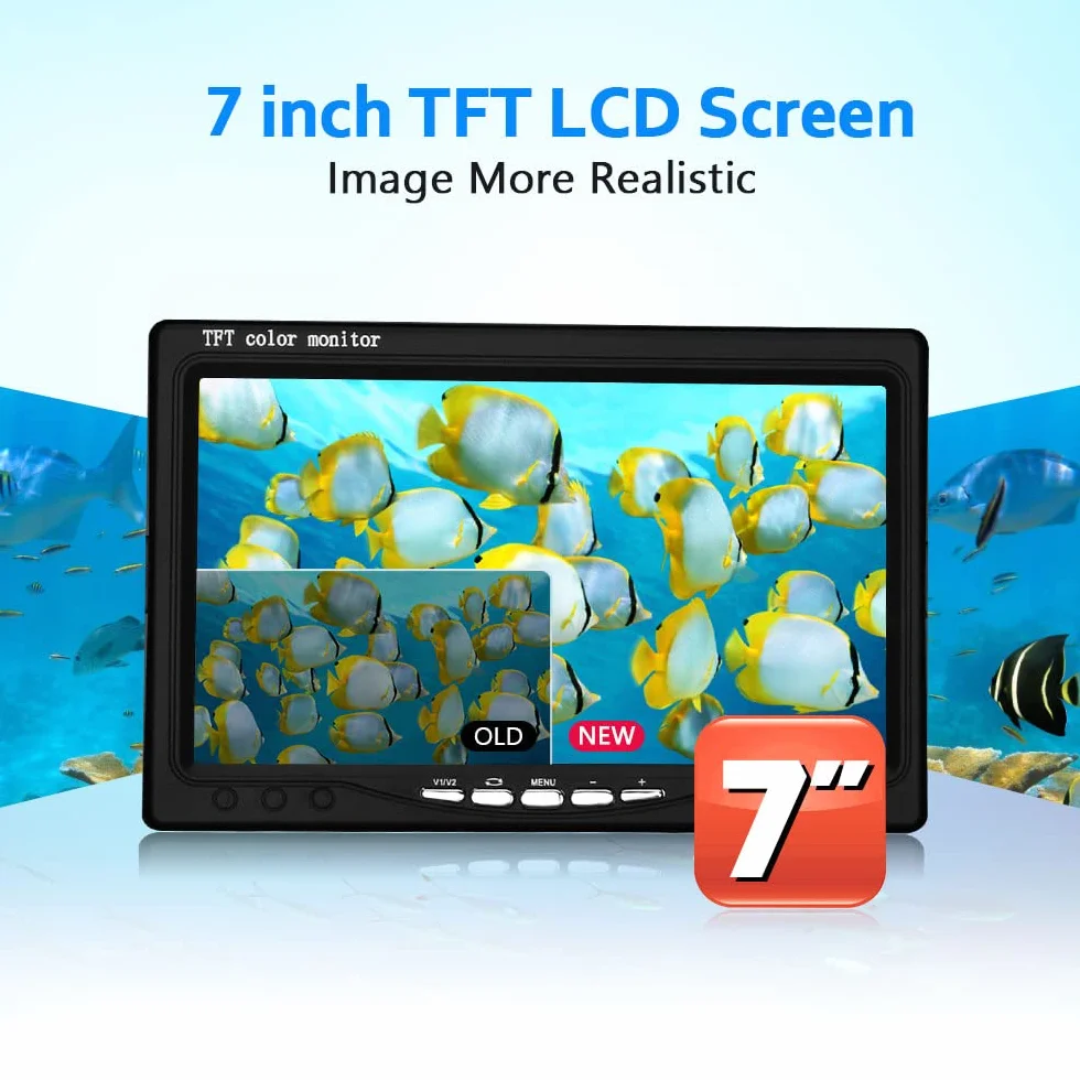 Cámara de Pesca Submarina con Buscador de Peces de 7 Pulgadas Cámara de Pesca HD 1000TVL Impermeable 15M Sonda de Pesca para Pesca en el mar, Pesca en Hielo, Pesca en Barco