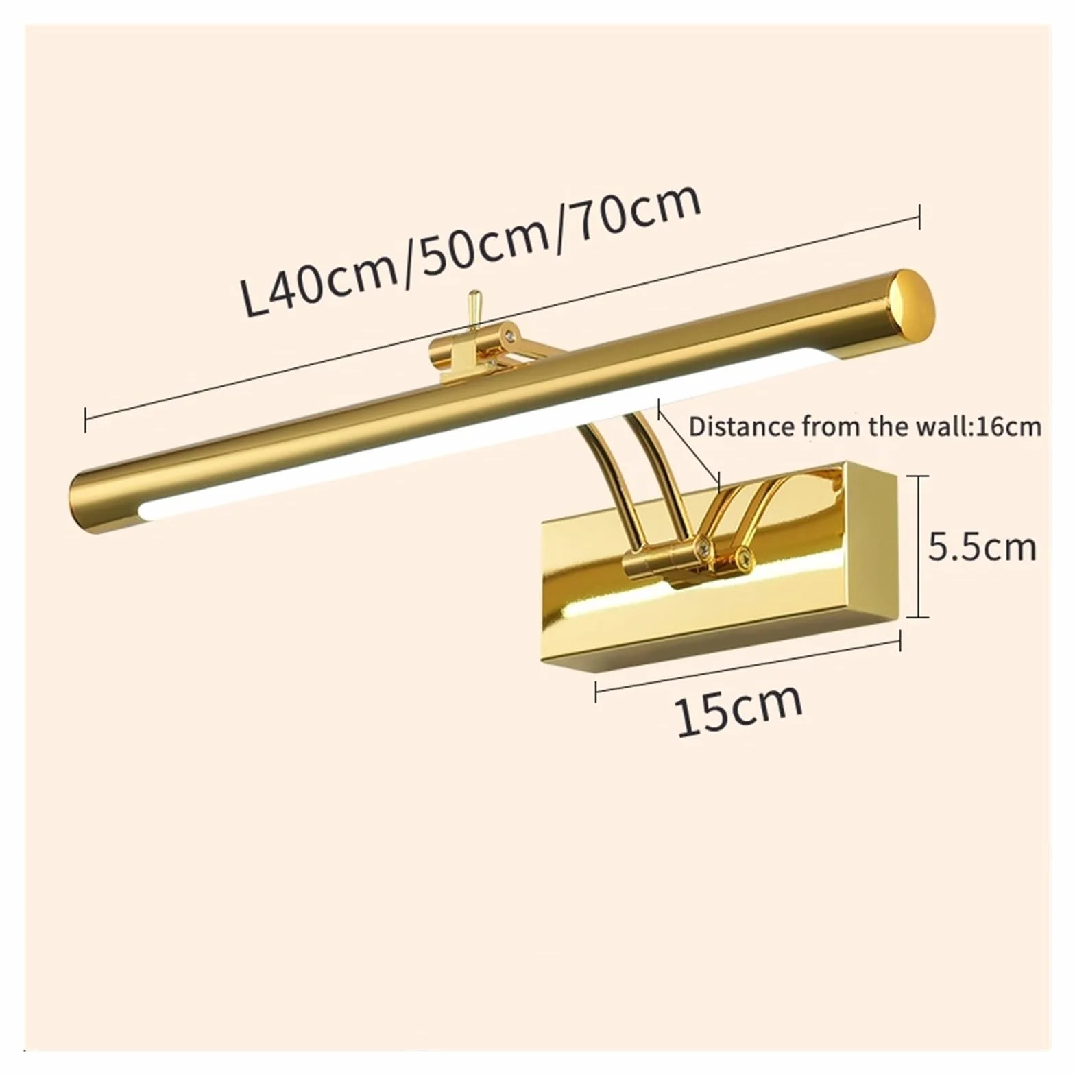 Lámpara de pared LED moderna acero inoxidable resistente al agua L40/55/70CM con interruptor para baño