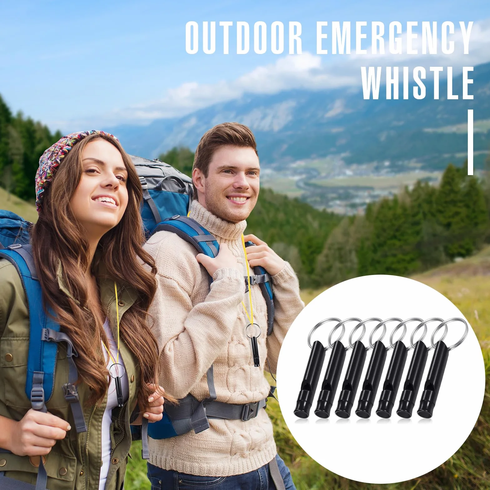 Konohan Silbato de emergencia de aluminio 105 con llavero, silbato de supervivencia, resistente, ligero, sonido fuerte para mujeres, camping, defensa, senderismo, alarma, 7 colores