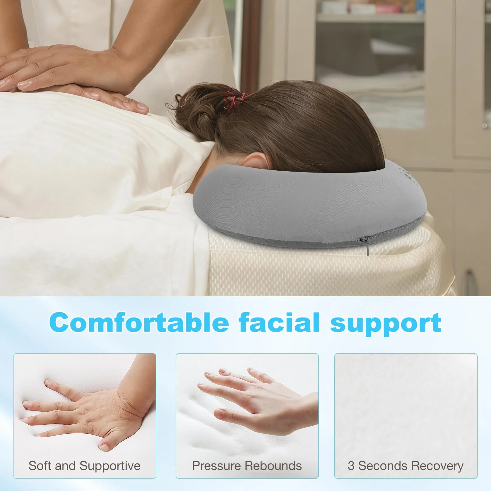 Foreverup Almohada de Masaje Boca Abajo, Reposacabezas Cama, Cojín Facial U-Forma