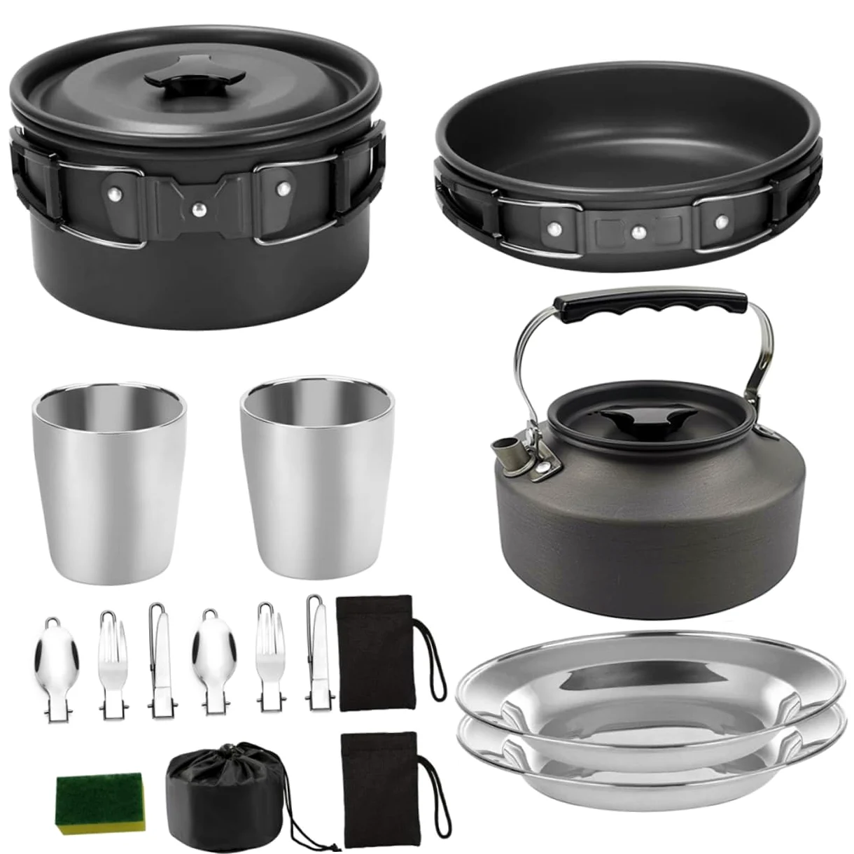 Toddmomy Ollas Antiadherentes de Aleación de Aluminio Kit de Utensilios de Cocina para Camping Fácil de Transportar y Almacenar para 2-3 Personas en Acampadas y Senderismo