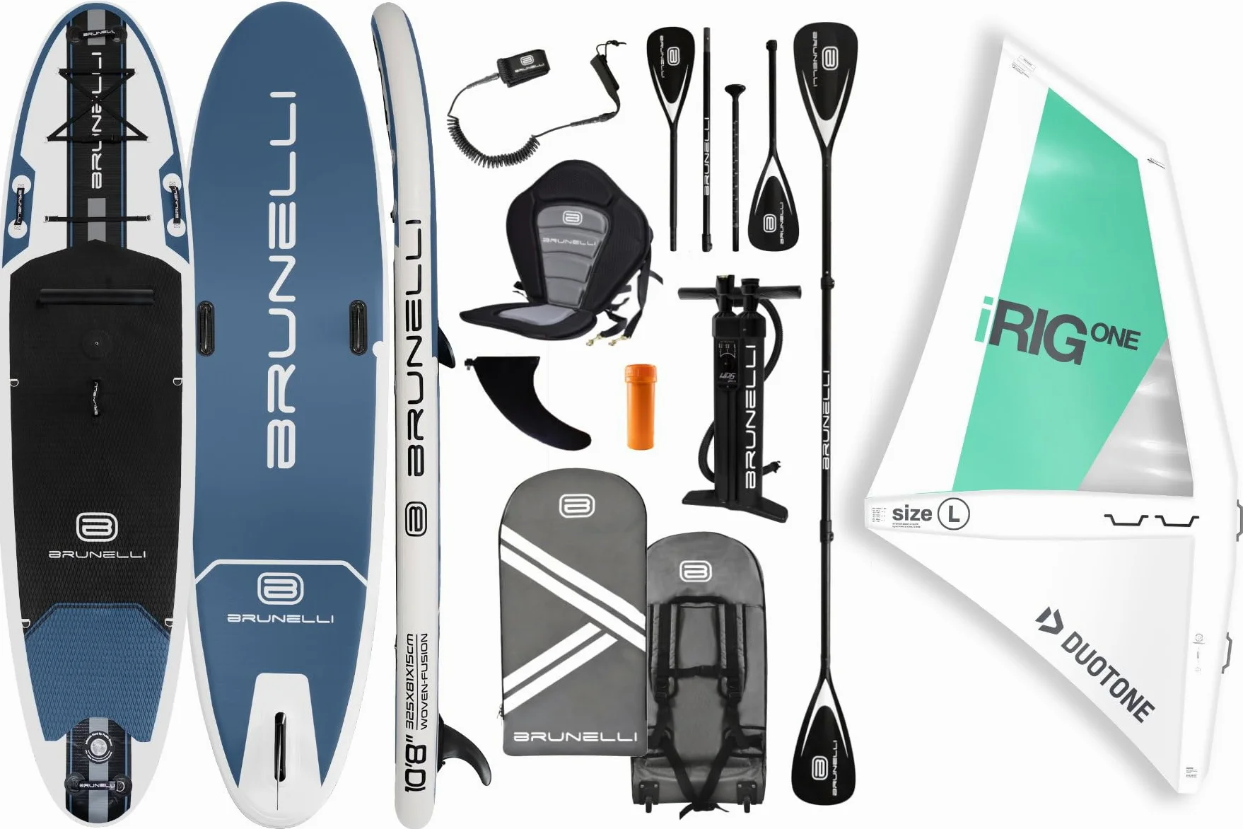 BRUNELLI 10.8 Windsurf Woven Double Layer iSUP Board inflable Stand Up Paddle iRIG L Surf Sail White Set