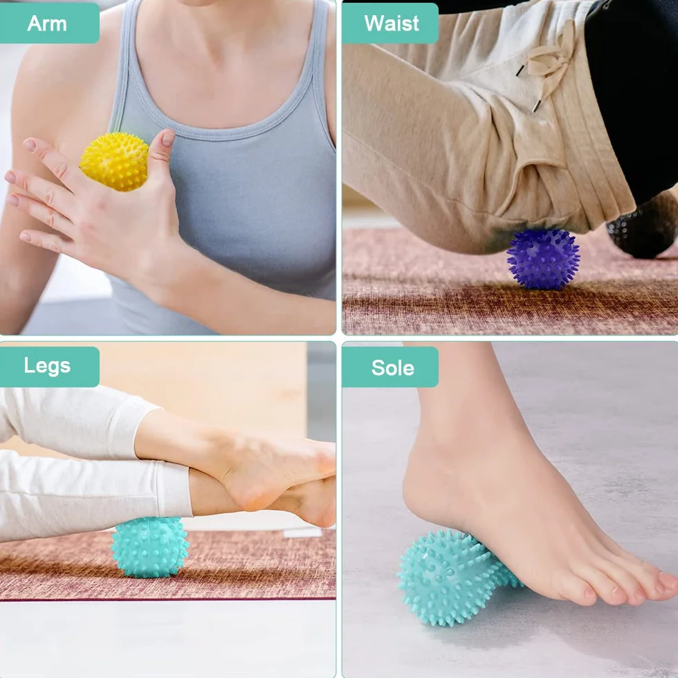 Bolas Masaje 3 Piezas Pelota Masaje Muscular con Pinchos Masajeador Rehabilitación Fascitis Plantar Fisioterapia Cervicales Morado