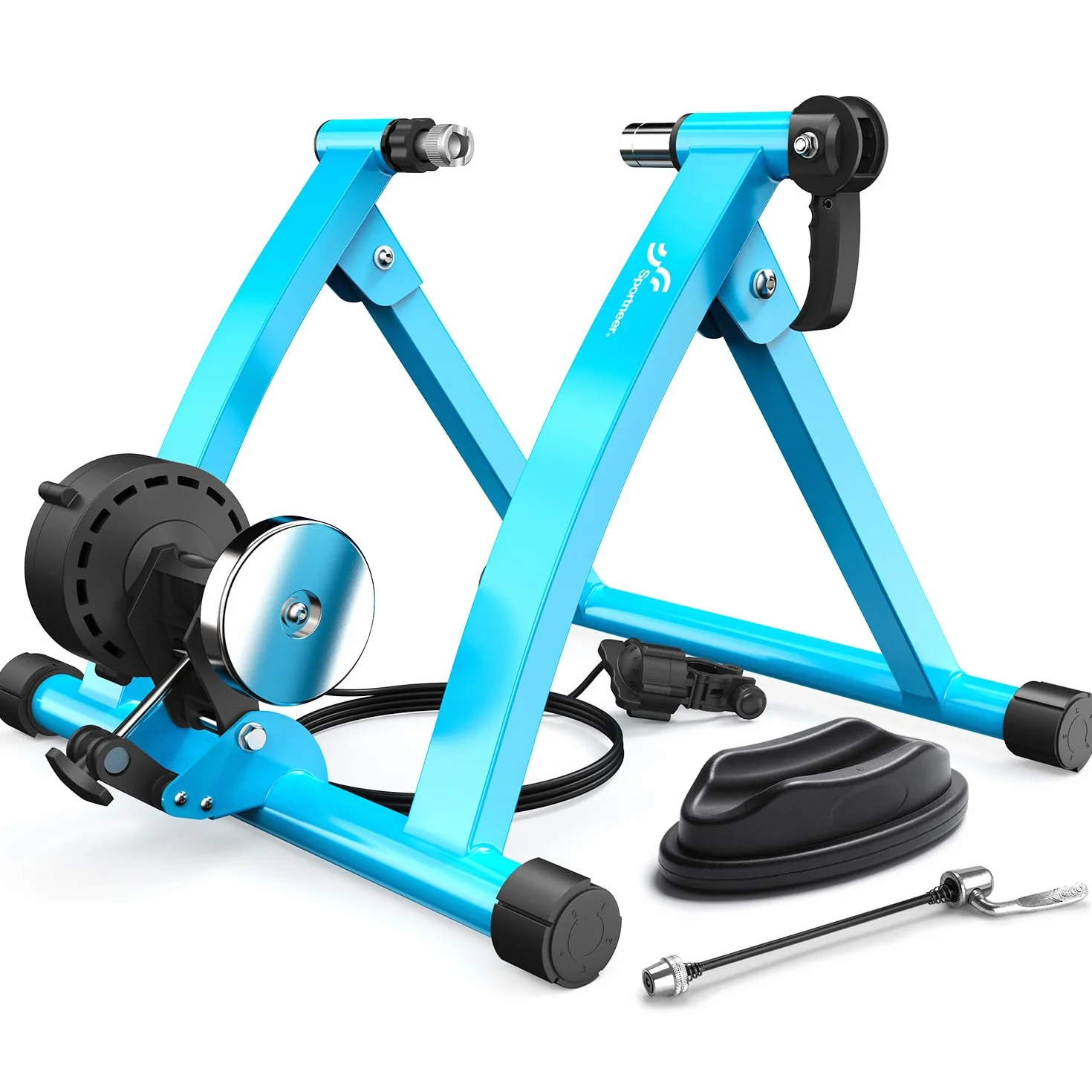 Sportneer Rodillo de entrenamiento para bicicleta – Rodillo magnético para bicicleta de 26 – 28 pulgadas y 700 C de liberación rápida, base de rueda delantera con 6 niveles de resistencia para montar