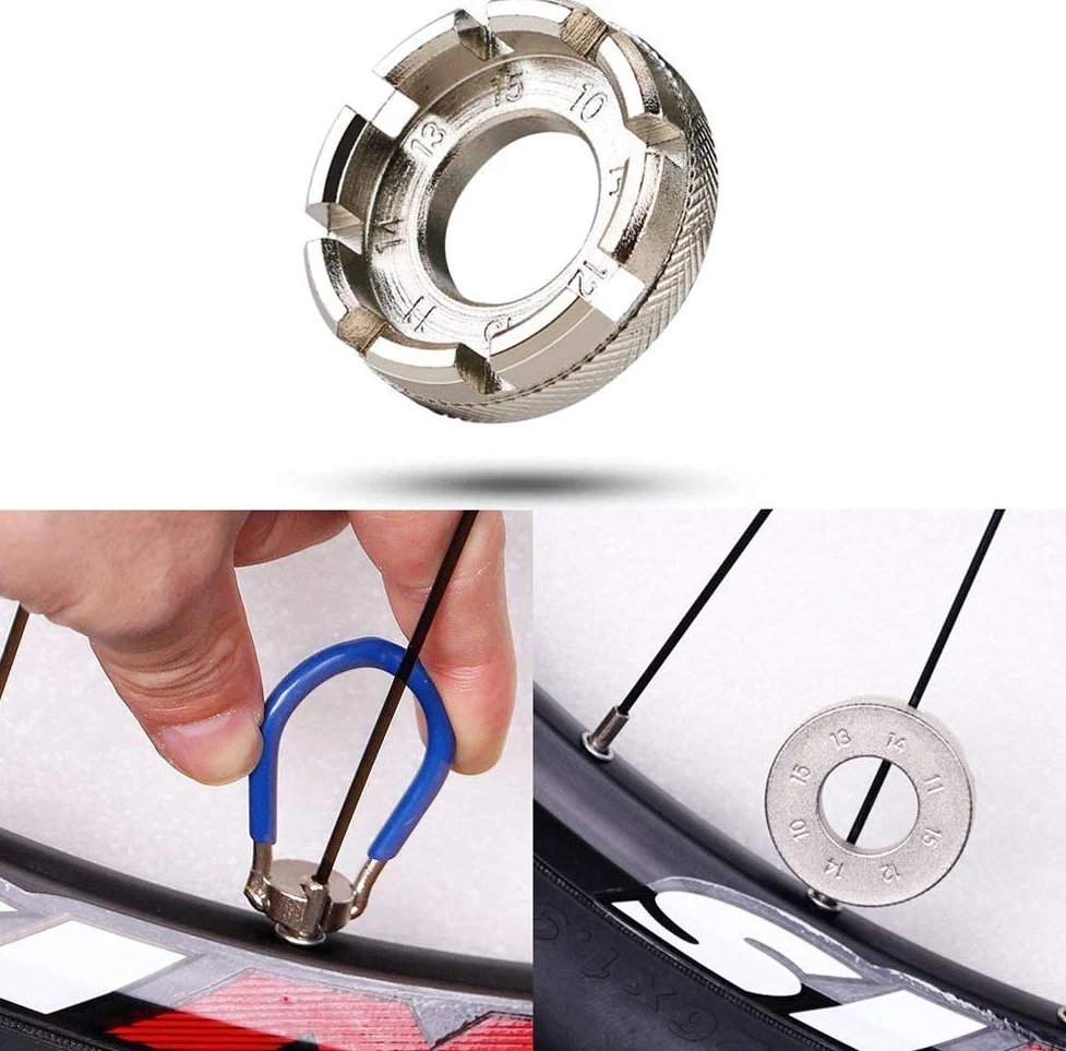 Llave para radios de bicicleta Bolsillo para ciclismo Juego de herramientas fácil de transportar 6 en un kit de corrección de llanta de bicicleta duradera - Plata + azul, útil para el hogar Juego