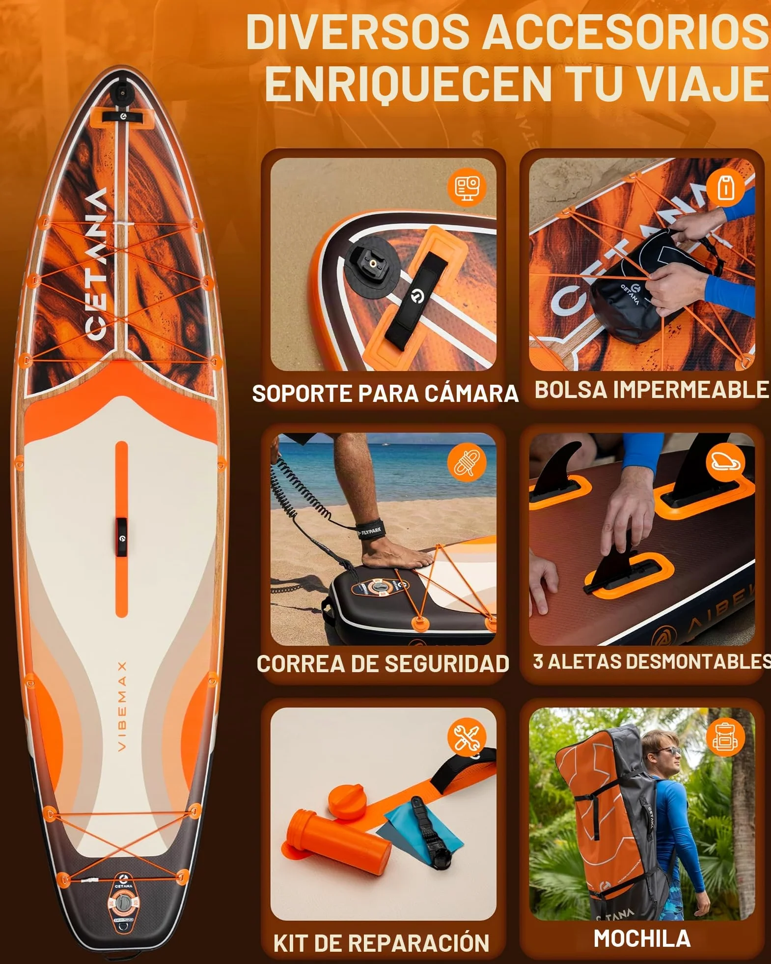 CETANA Tabla de Paddle Surf Hinchable 351cm con Accesorios Incluidos de Primera Calidad, Remo Ajustable, Bomba de Mano, Mochila de Transporte. 351 x 89 x 15 cm, Soporta hasta 204Kg