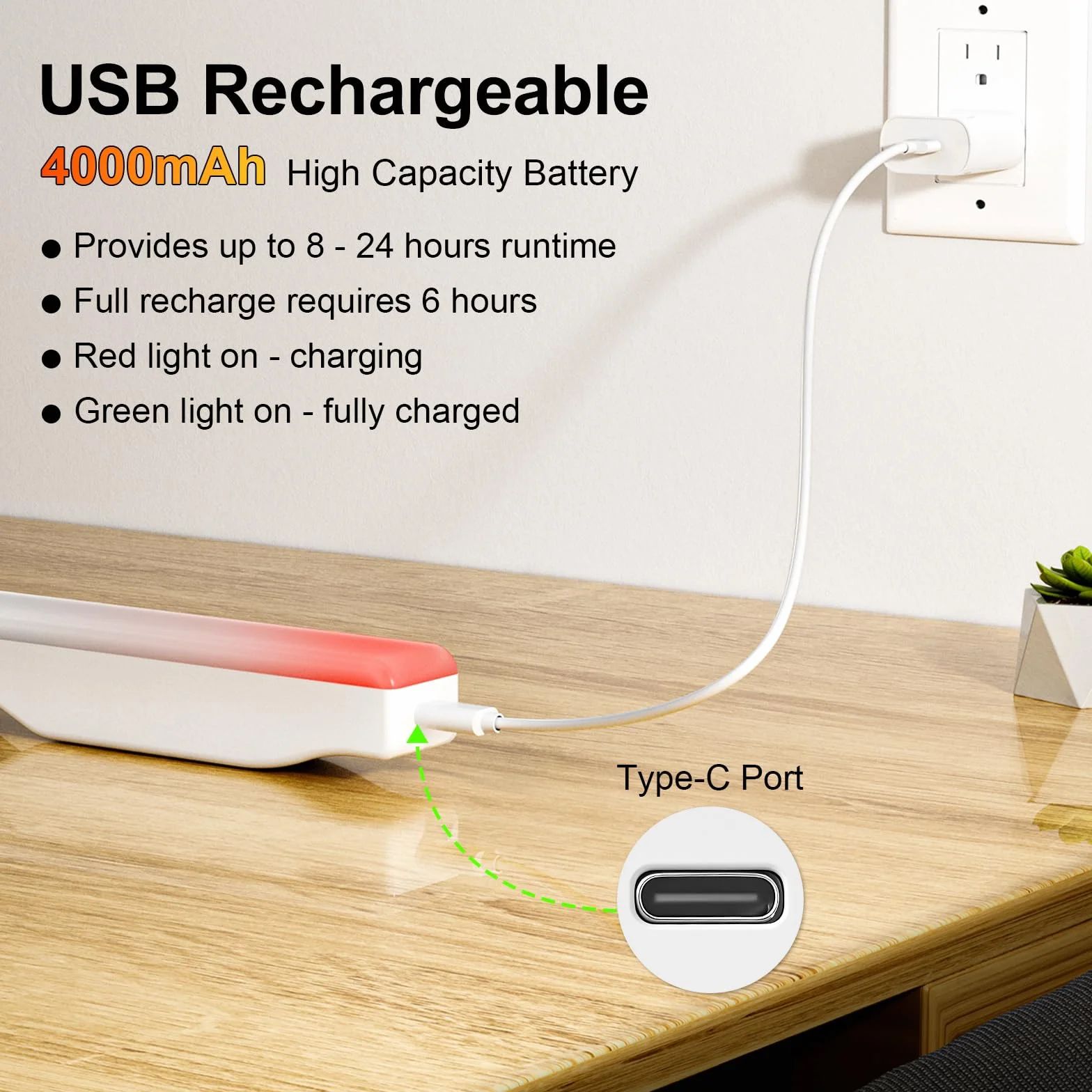 Lámpara Sin Cables LED Recargable 4000mAH para Espejo de Maquillaje con Brillo Ajustable