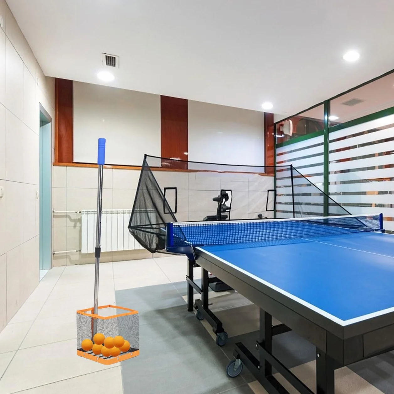 Toddmomy Picador de pelotas de ping pong mango ajustable portátil mesa de ping pong recogedor de pick bolsa de pick de tenis, mango telescópico, recogedor de pelotas de tenis