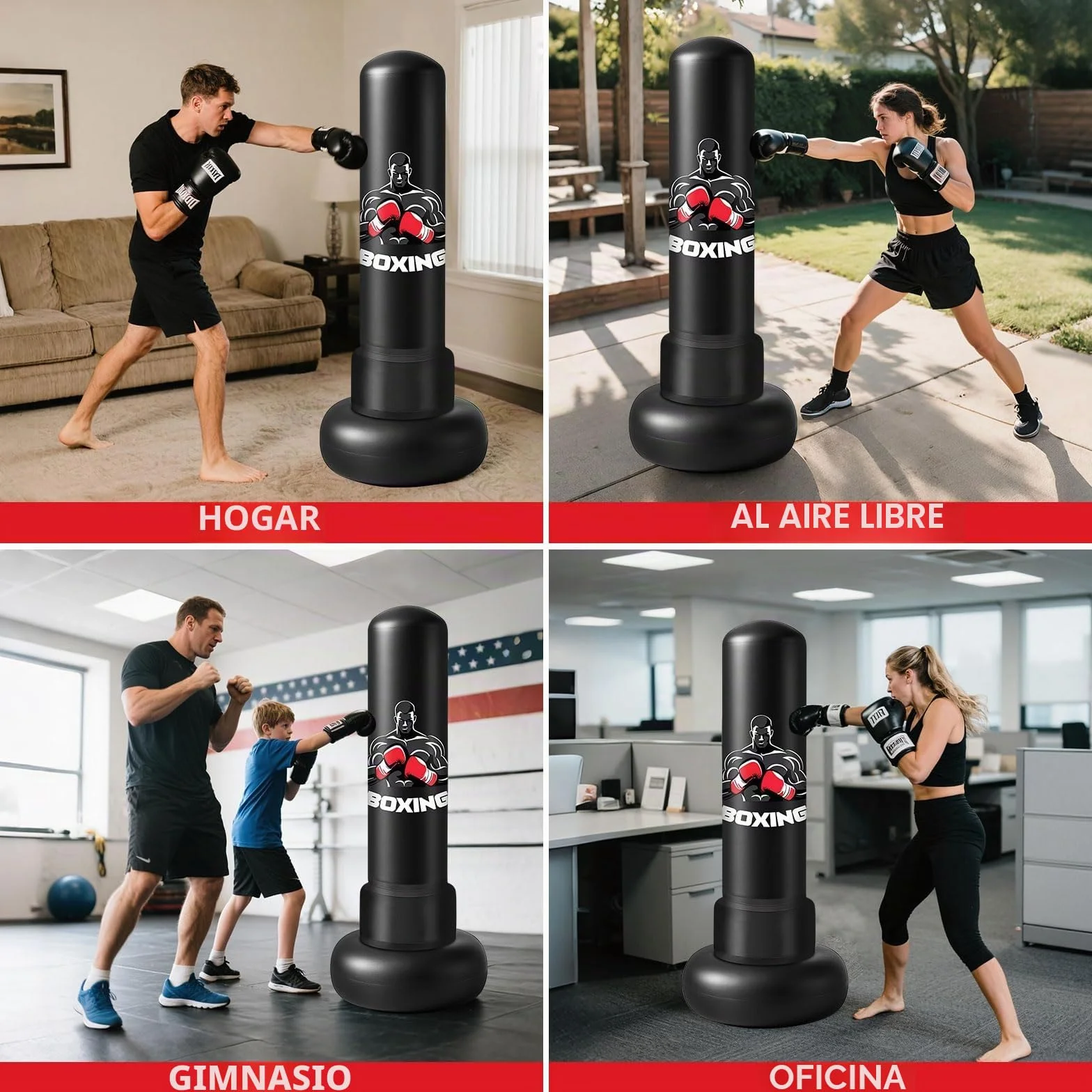 Qoosea Saco de Boxeo Adulto, 180cm Bolsa de Boxeo Inflable de Pie con Guantes, Mujeres Hombres Stand Kickboxing Bolsas, Punching Ball Estable para Karate MMA Taekwondo Thai Fitness