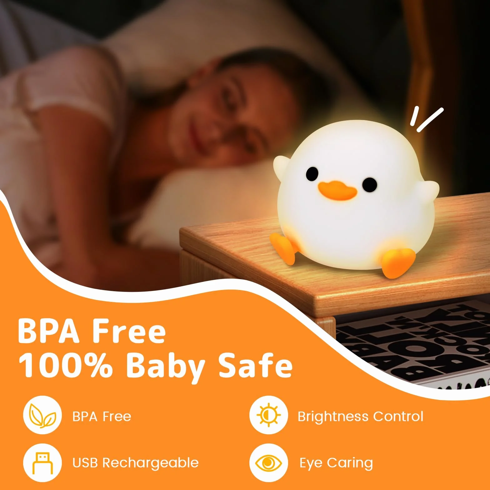 UCAMP Luz Nocturna Infantil Silicona Quitamiedos Recargable USB Temporizador Control Táctil