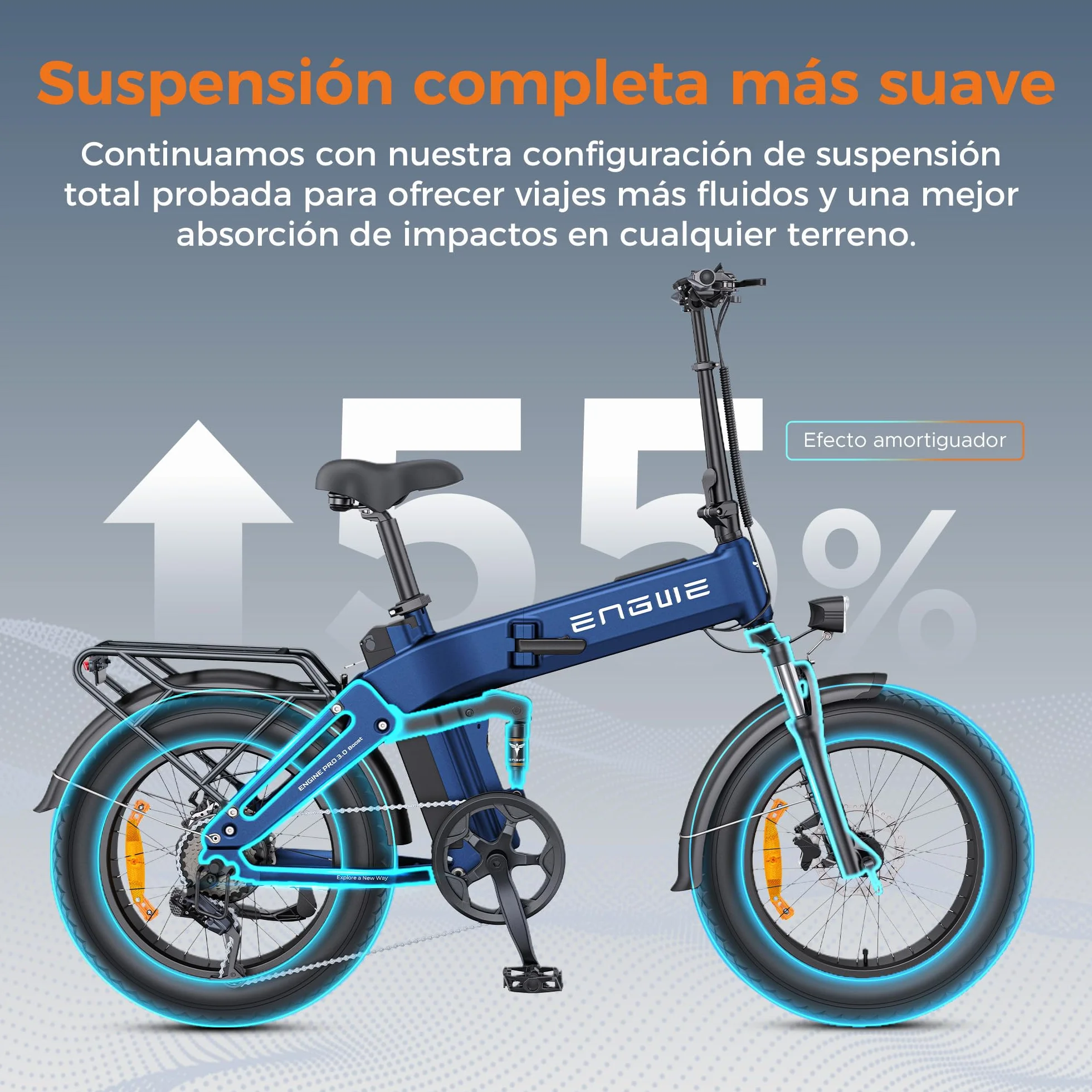 ENGWE Bike Plegable, Batería De 48 Vy 15 Ah Autonomía De hasta 130 km, Sensor De Par Y Diseño Plegable con Frenos Hidráulicos Y Aplicación para Todo Tipo De Terrenos, Engine Pro 3.0 Boost