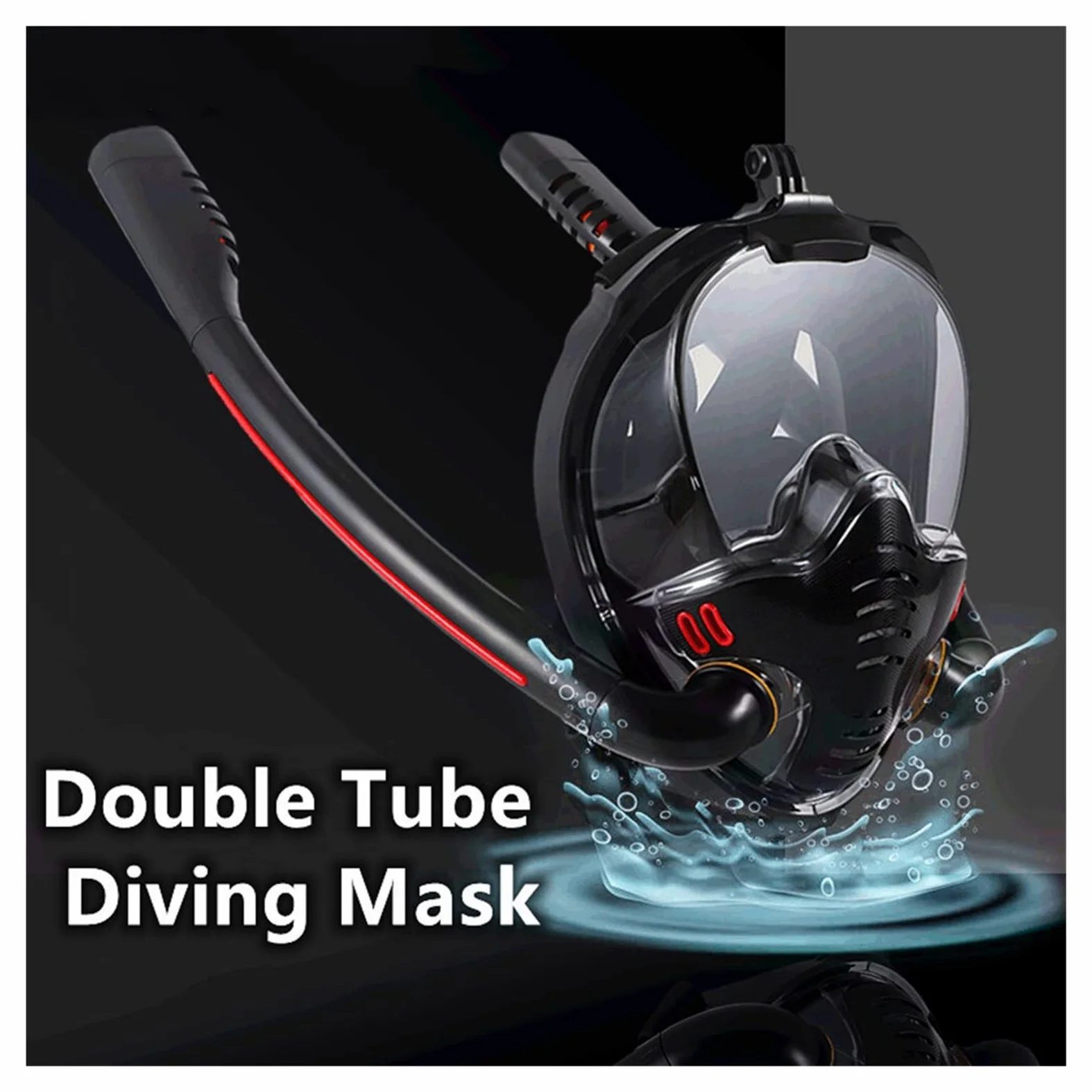 Respiracion bajo el agua Máscara de esnórquel de doble tubo de silicona, máscara de buceo completamente seca, máscara de natación for adultos, gafas de buceo, respiración subacuática autónoma Estabili