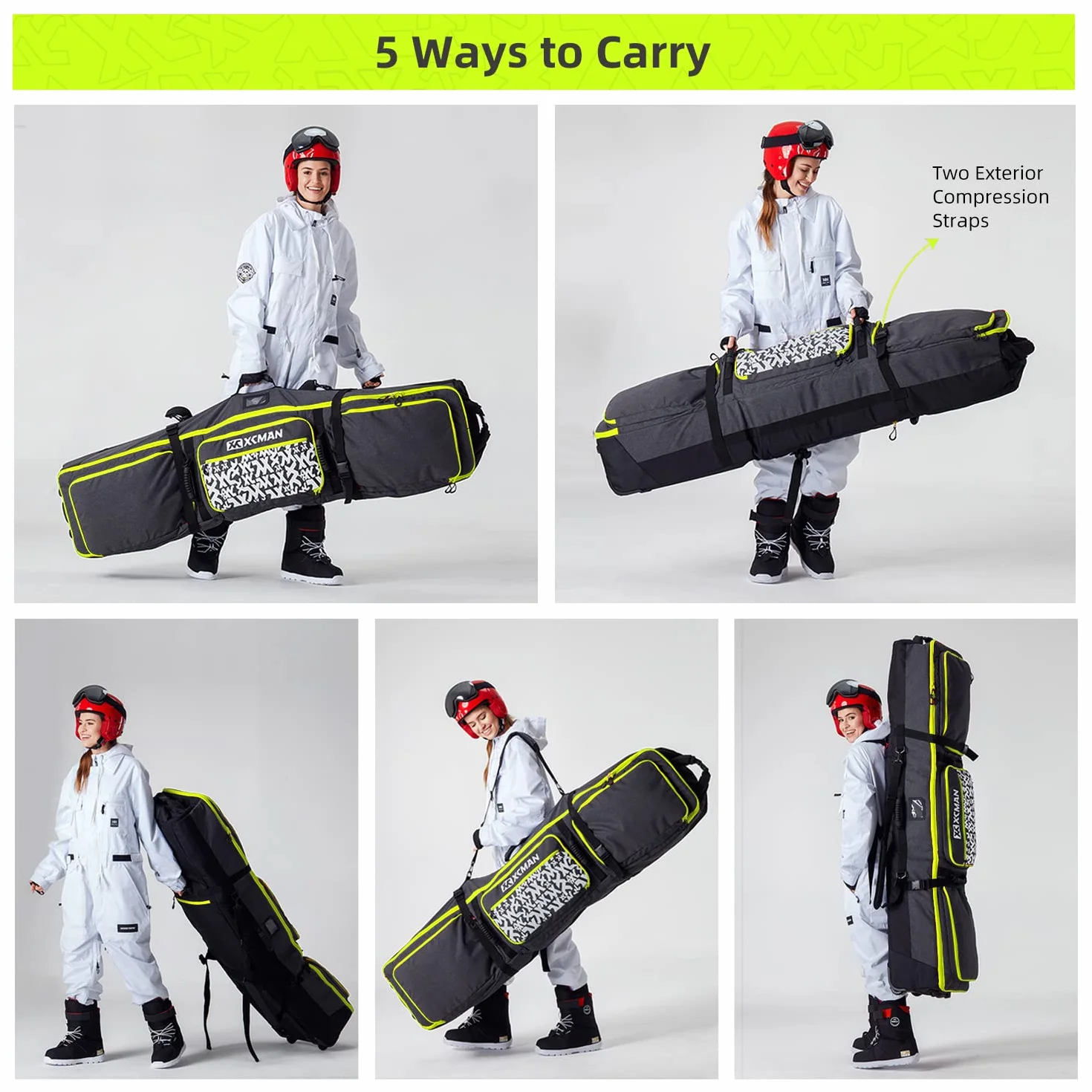 XCMAN Bolsa de snowboard con ruedas acolchada extensible para viajes aéreos ajustable impermeable
