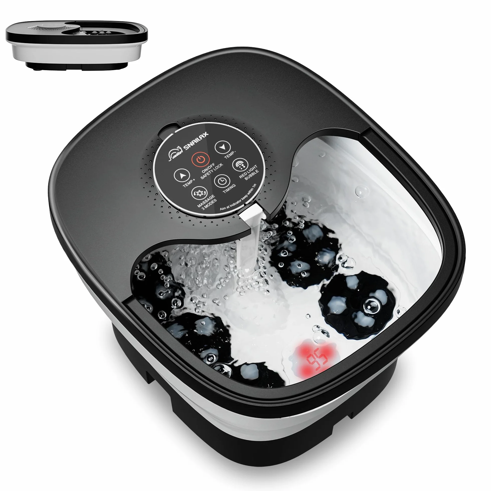 Snailax Bañera Spa Masajeador de pies con calor, Mando a distancia, Shiatsu, Plegable