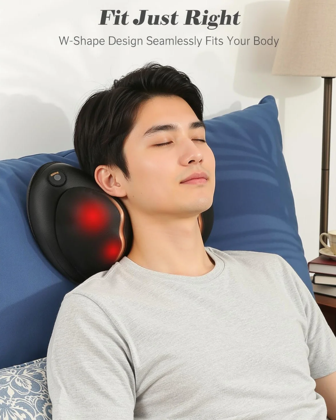 Masajeador Cervical y Espalda, Cojín de Masaje Eléctrico Shiatsu con Calefacción, 4 Rodillos para Cuello