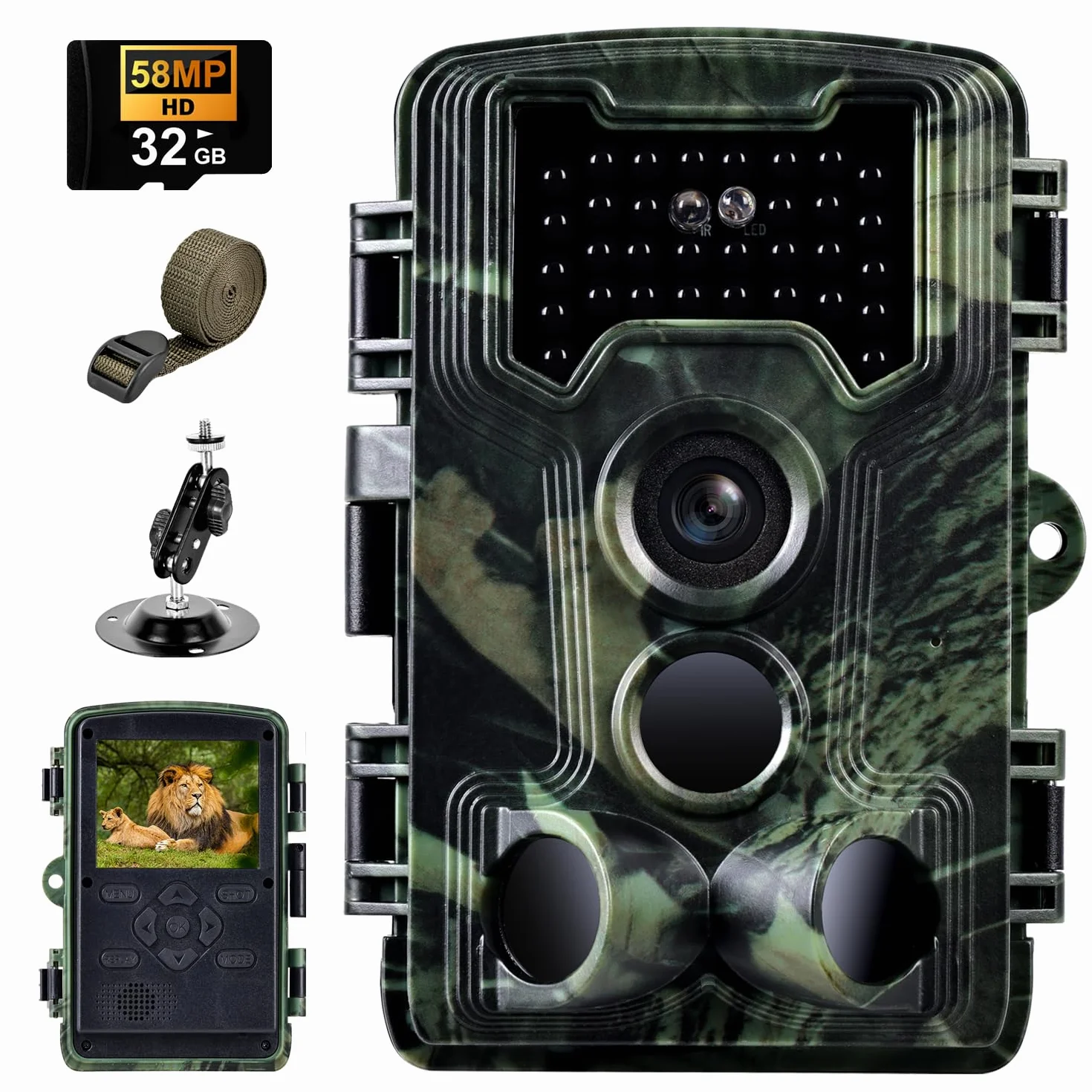 Cámara de Caza 2,7K 58MP, Camara Fototrampeo con Tarjeta 32G, 120° Cámaras de Caza Vision Nocturna Sin Brillo Invisible 0,1s Trampa Fotográfica Impermeable IP66 para Observación de Vida Silvestre