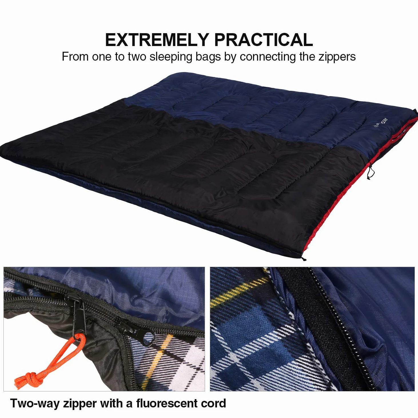 REDCAMP Saco de Dormir de Franela de algodón para Acampada, mochileros, para Adultos, para Clima frío, Tipo sobre, con Relleno de 0,9, 1,4 y 1,8 kg