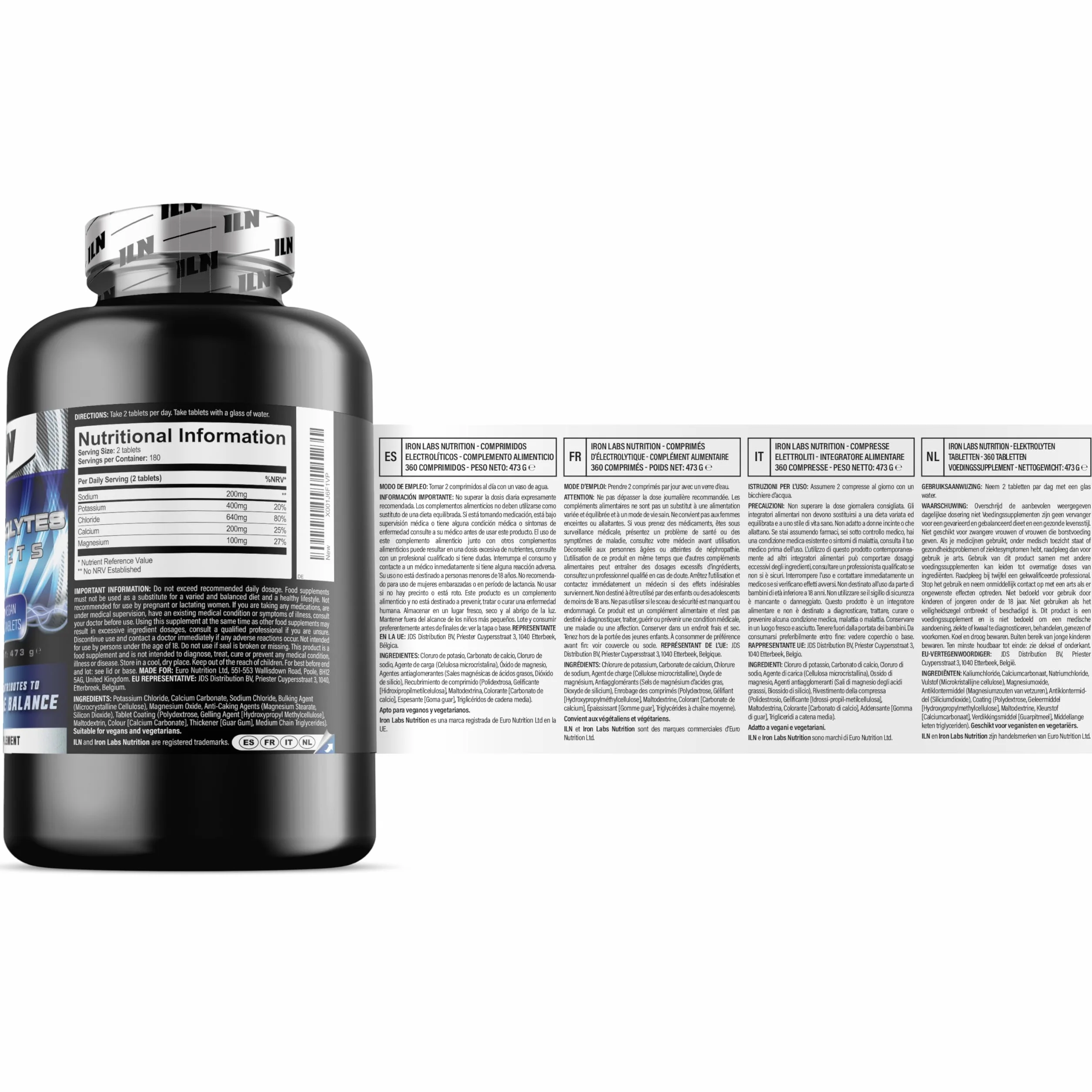 Electrolitos sin azucar 360 comprimidos Complejo 1500 mg Vegano apto keto