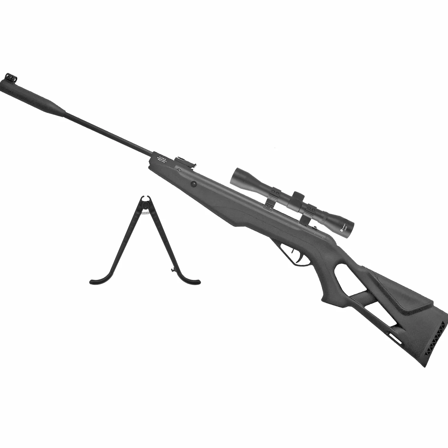 Carabina EKOL Thunder 4,5 Aire comprimido (pistón Gas) (3,5j) 310 m/s + bipode + Visor 4x32 con monturas. para Uso Deportivo o Airsoft.