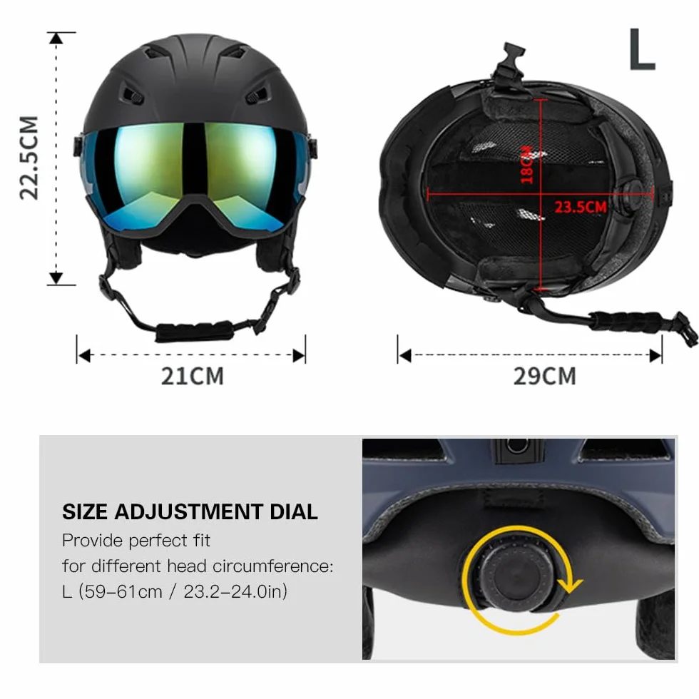 Lixada Casco de esquí Integrado con Gafas de Visera extraíbles para Hombres y Mujeres