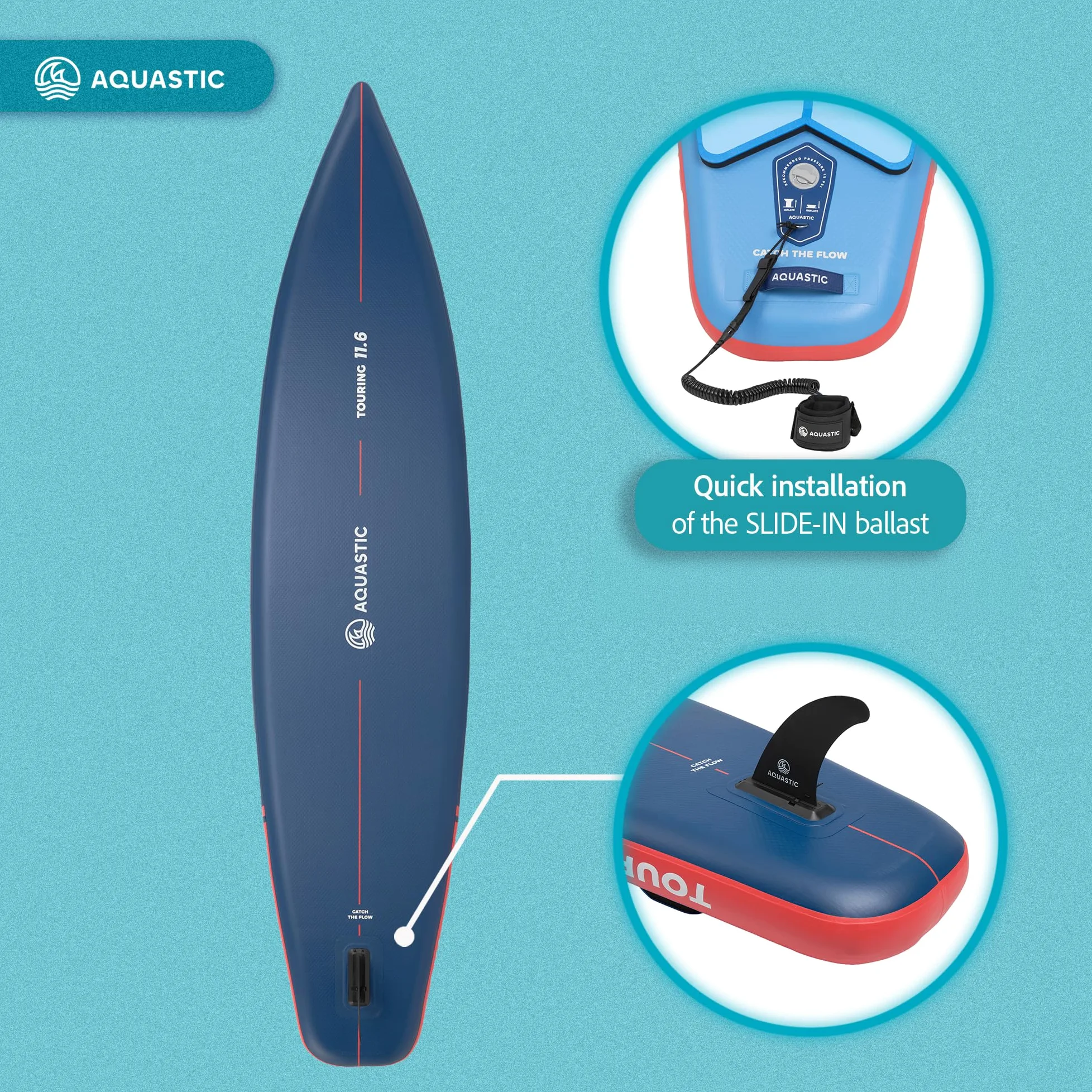 AQUASTIC Touring - Tabla Hinchable, 350 cm, con Asiento de Kayak, Remo, Bomba y Mochila