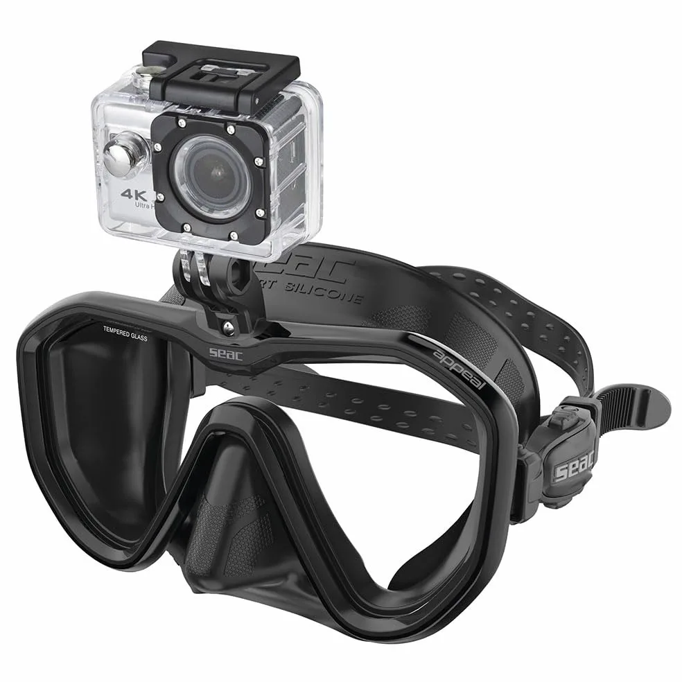 SEAC Appeal Pro, Made in Italy Single Lens Diving Mask with Universal Attachment for Action Cameras