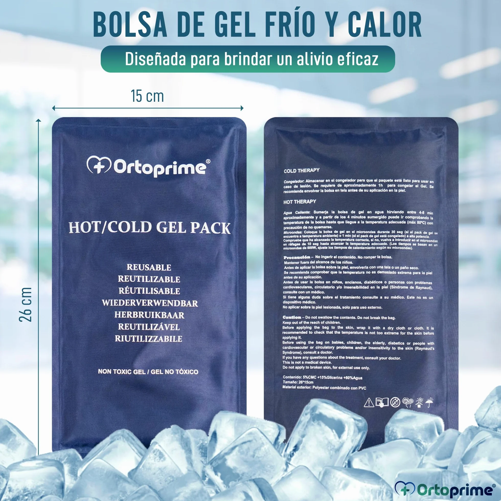 OrtoPrime Bolsas de Gel Frío y Calor Reutilizable 26x15cm para Lesiones con Funda Protectora