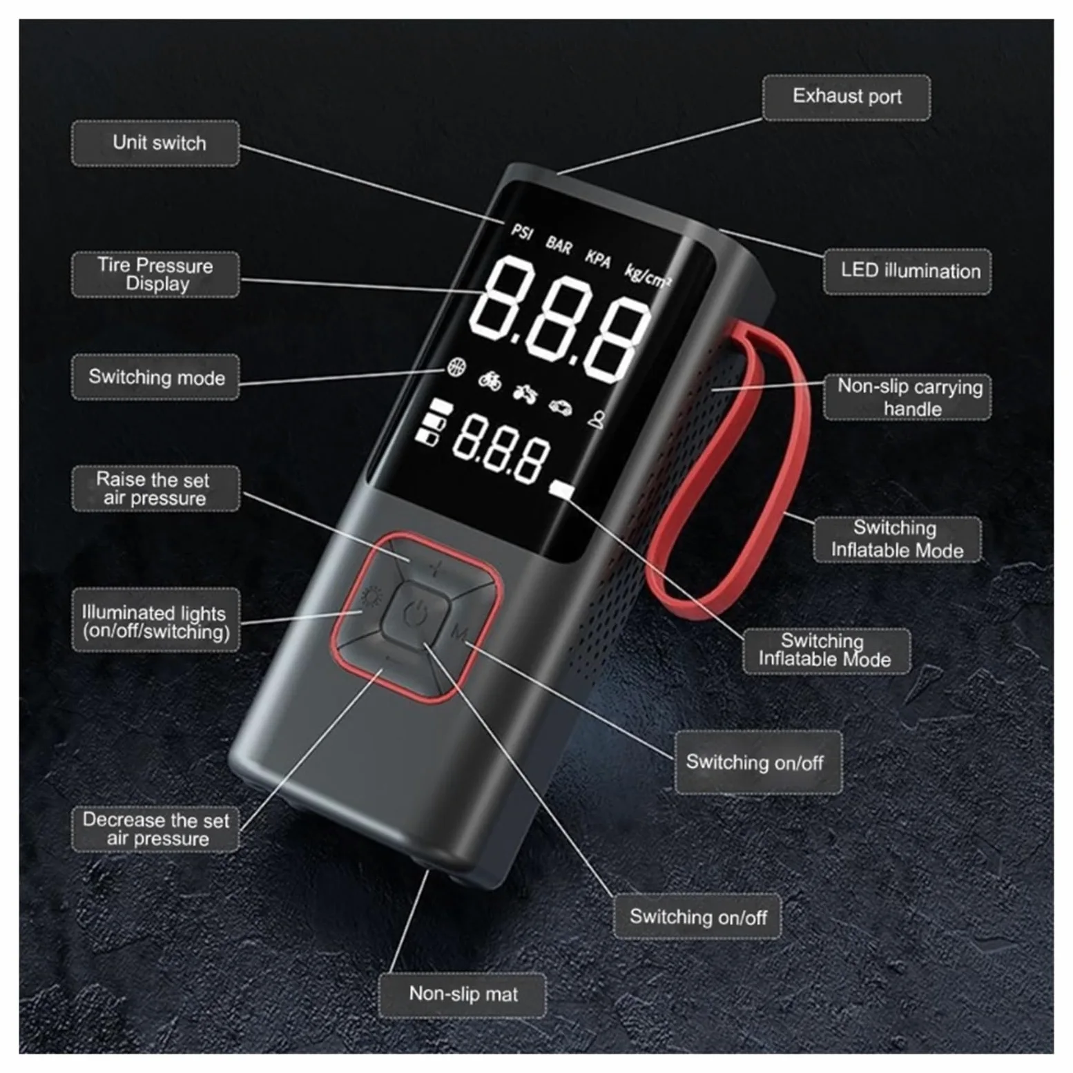 Bomba de Aire, Bomba De Aire Eléctrica Portátil, Compresor Pequeño con Pantalla Digital