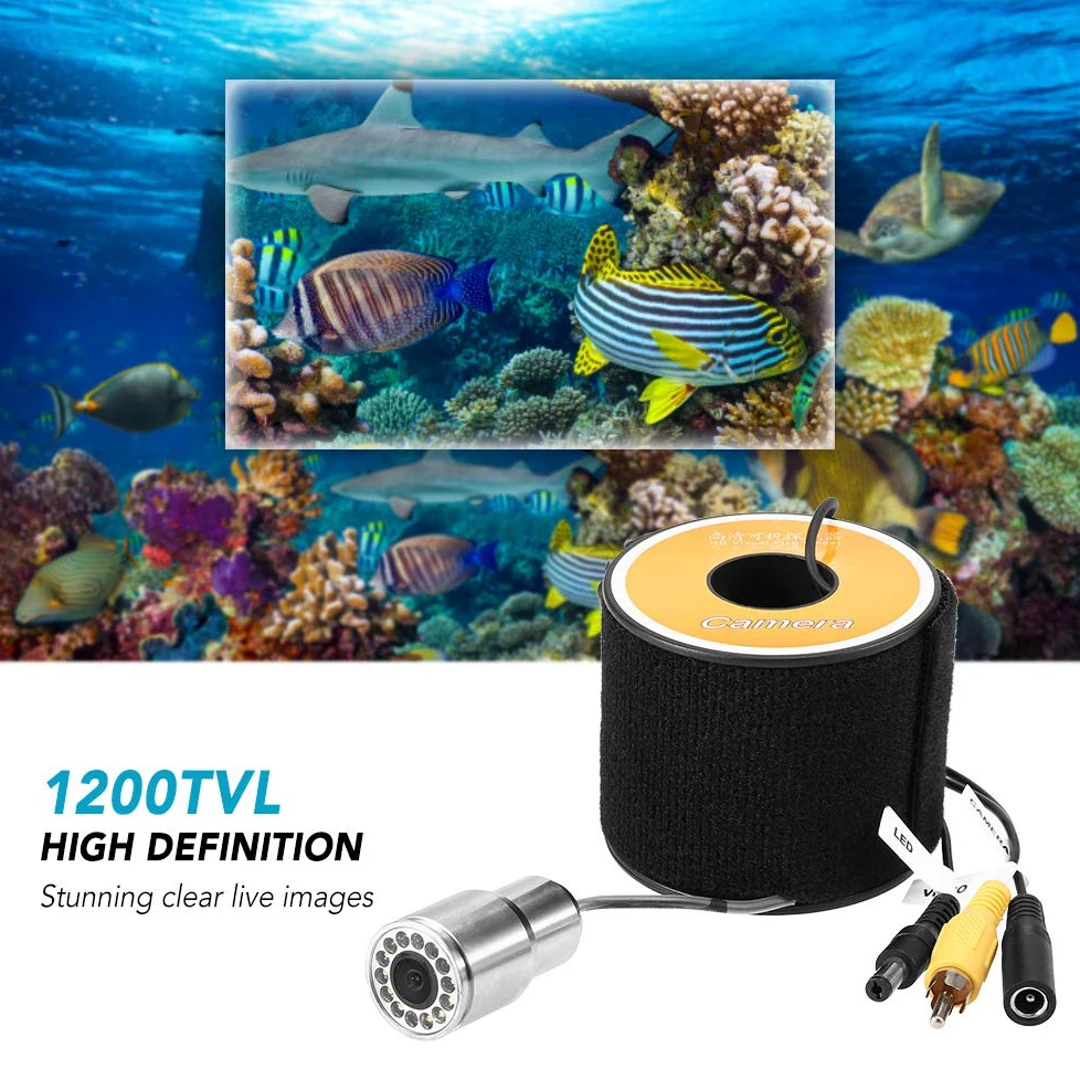 Lixada 1200TVL Cámara de Pesca submarina 12 Leds Visión Nocturna Peces en Forma de Barco Accesorios de la cámara de Pesca en el Hielo con 15m / 30m / 50m Cable